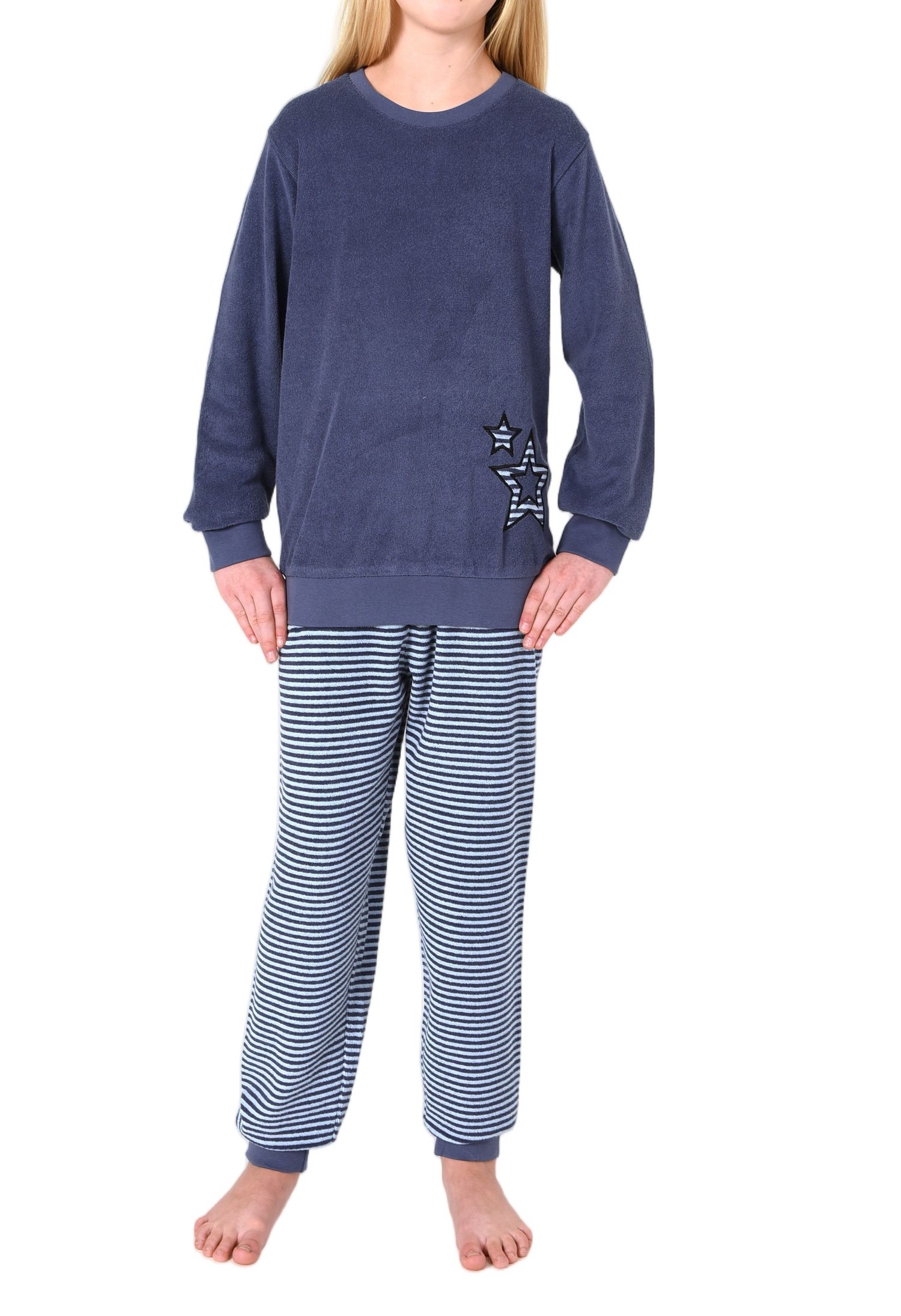Normann Mädchen Frottee Pyjama Schlafanzug mit Bündchen und Sternemotiv