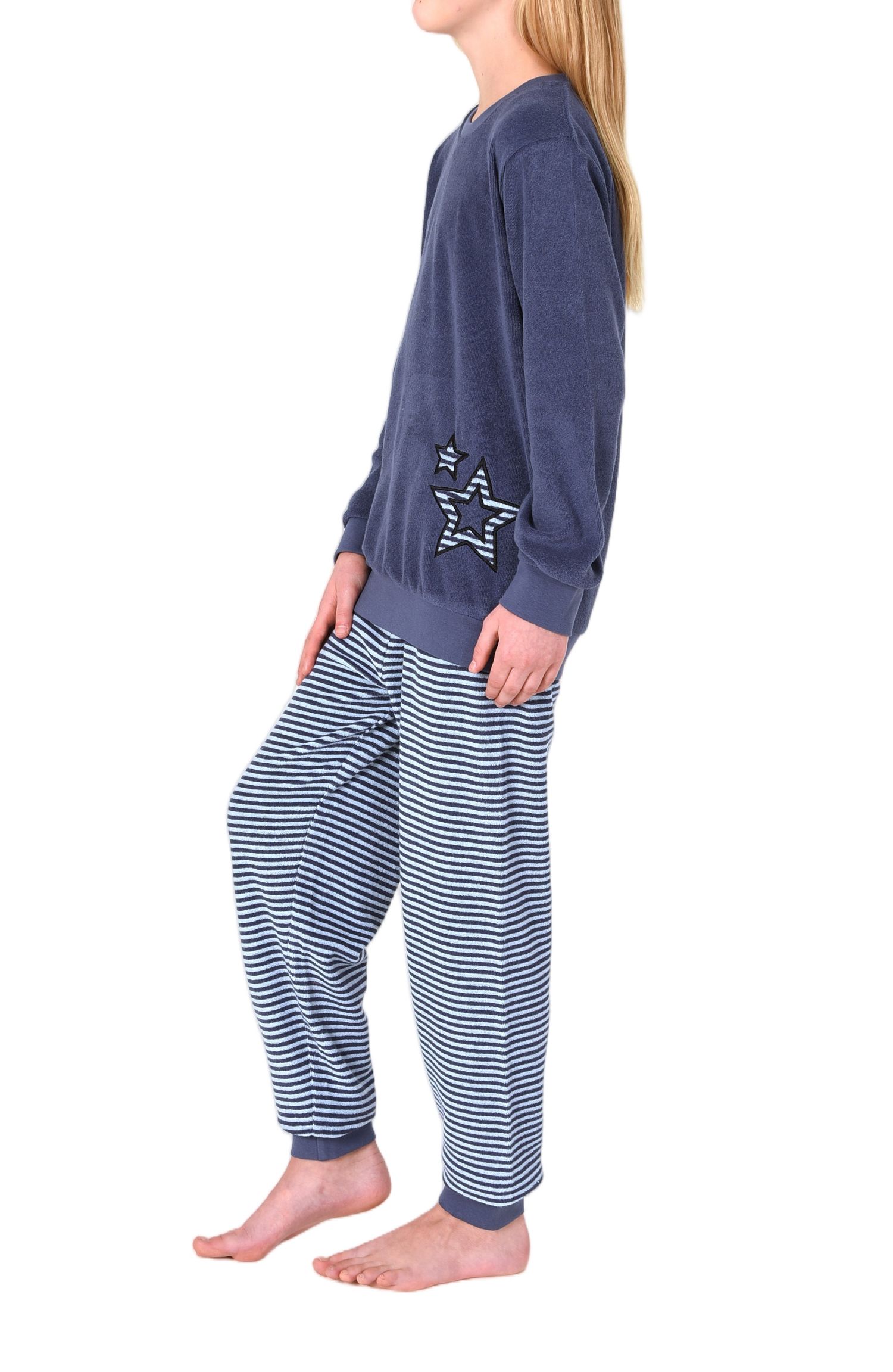 Normann Mädchen Frottee Pyjama Schlafanzug mit Bündchen und Sternemotiv