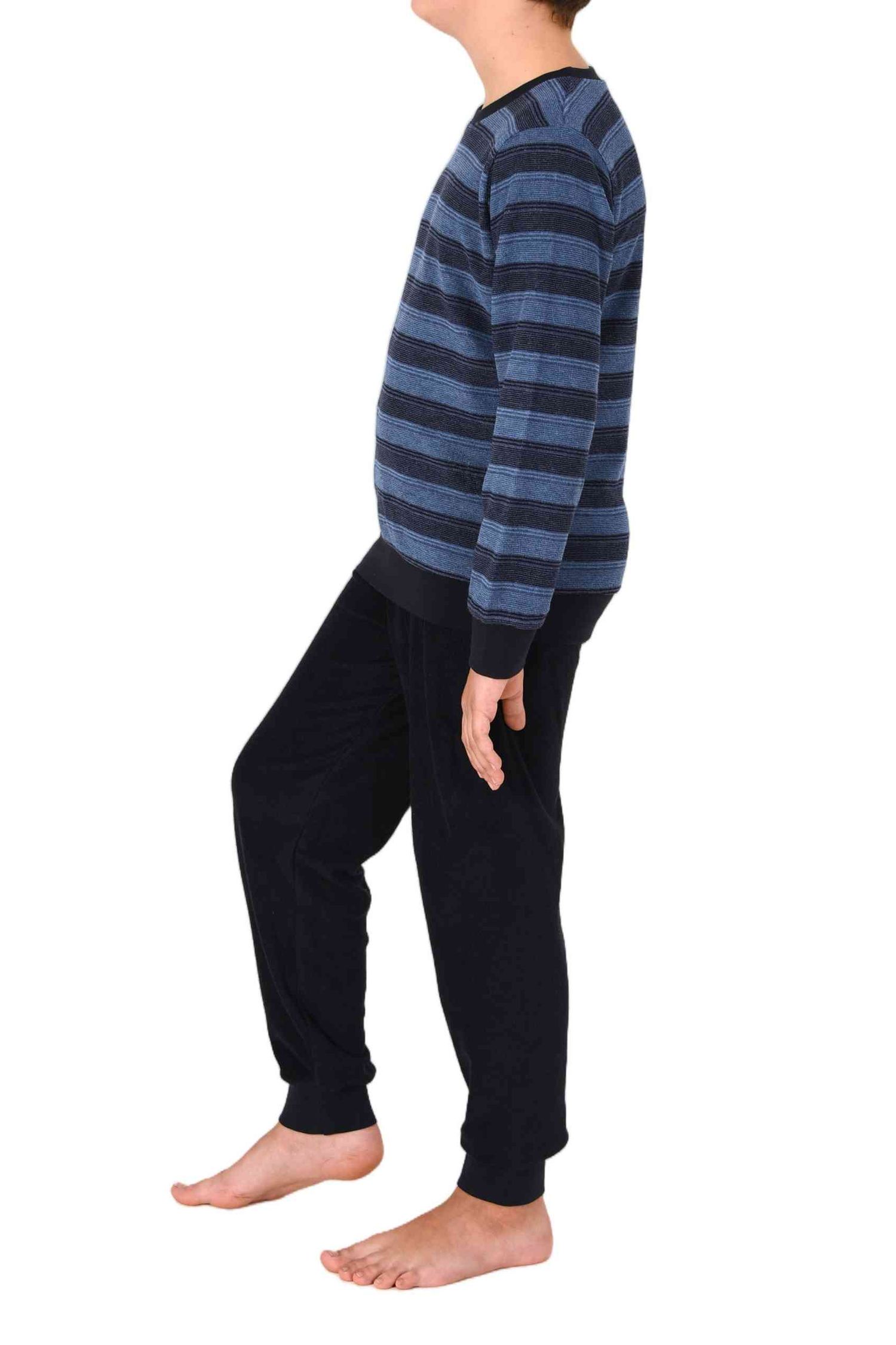Normann Jungen Frottee langarm Schlafanzug mit Bündchen, Streifenlook
