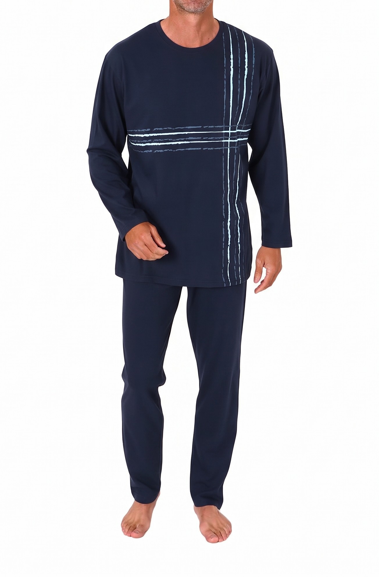 Normann Herren langarm Schlafanzug Pyjama mit Frontprint, elegante Optik Normann Herren langarm Schlafanzug Pyjama mit Frontprint, elegante Optik