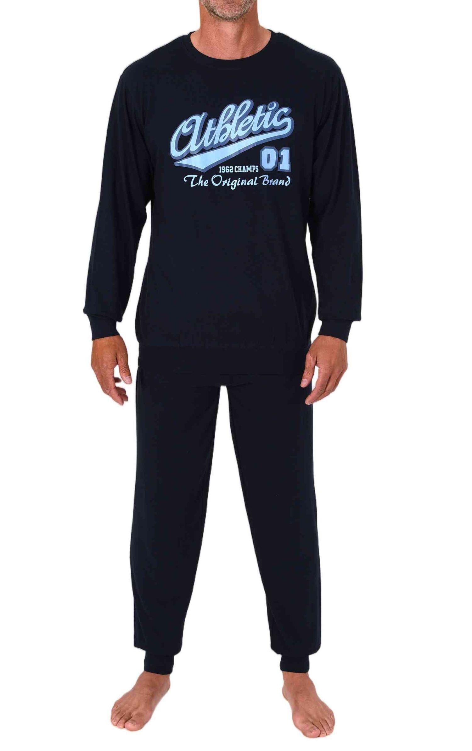 Normann Herren langarm Schlafanzug mit Bündchen Pyjama mit Frontprint Normann Herren langarm Schlafanzug mit Bündchen Pyjama mit Frontprint