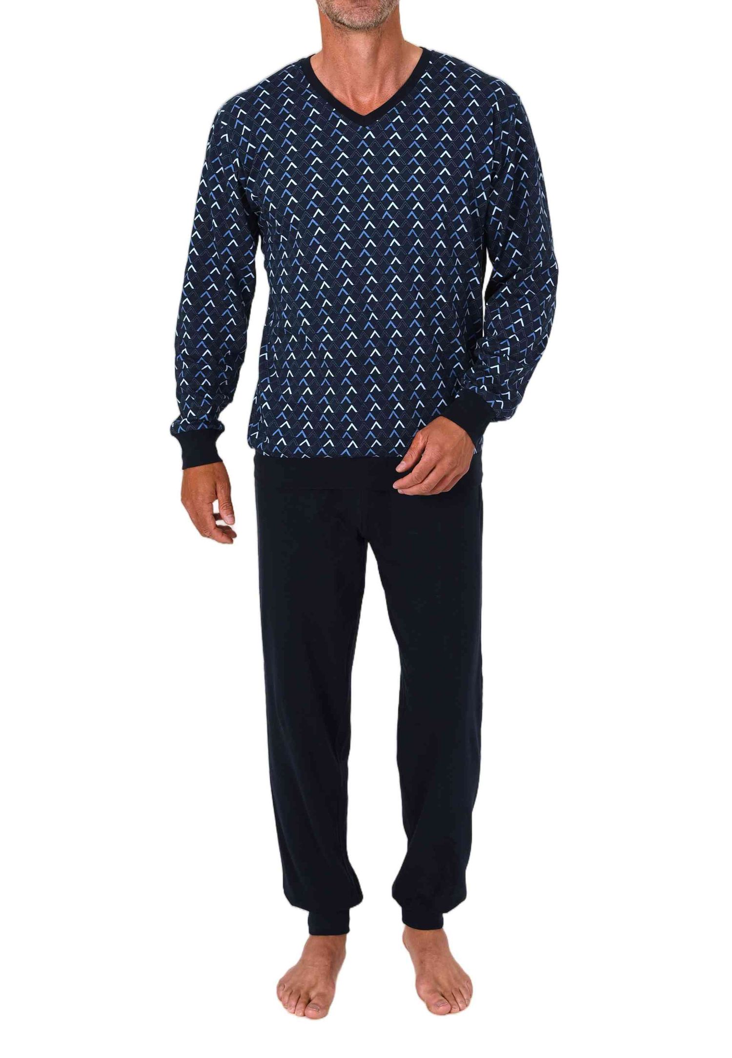 Normann Herren langarm Schlafanzug mit Bündchen in Minimalprint-Look Normann Herren langarm Schlafanzug mit Bündchen in Minimalprint-Look