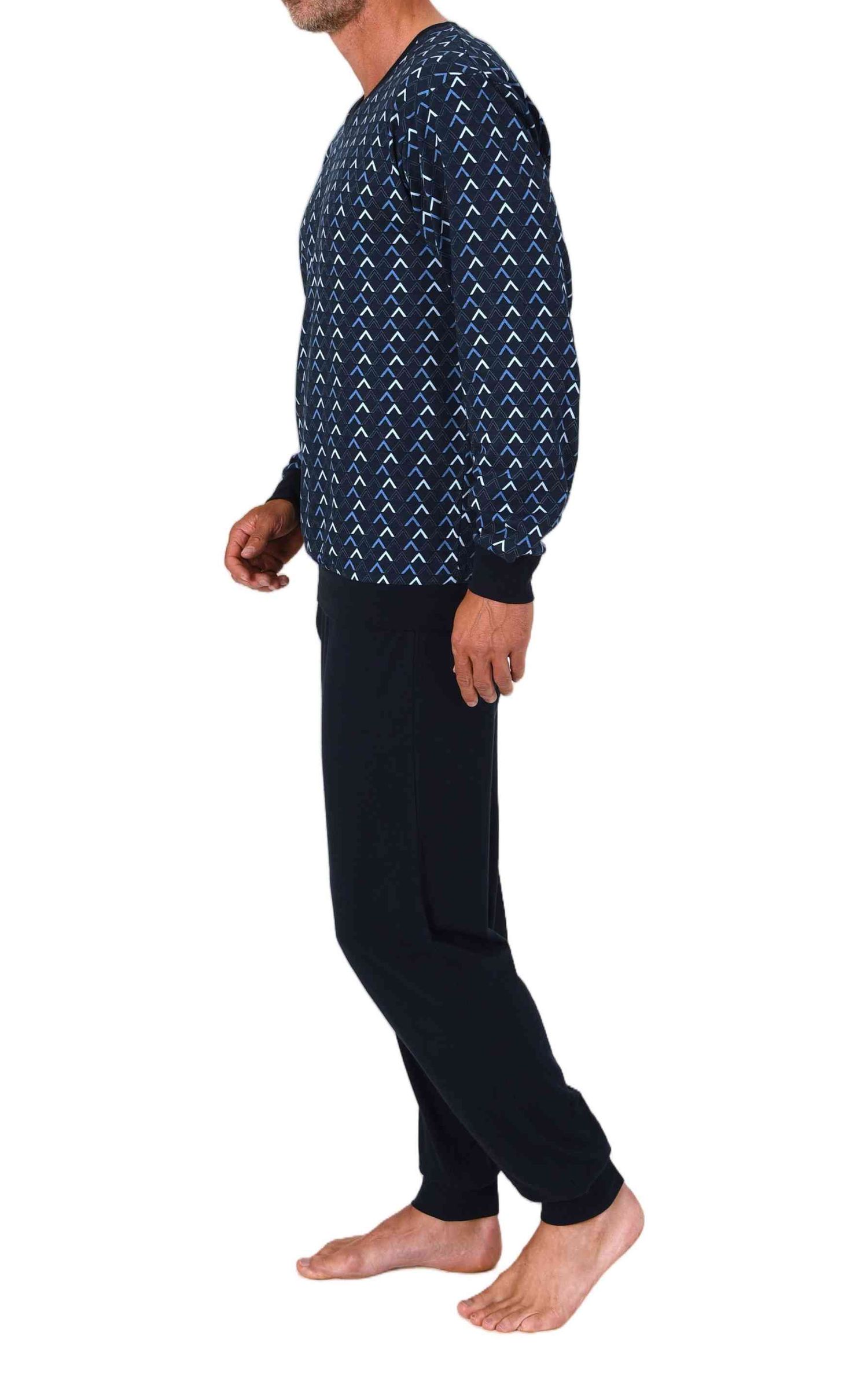 Normann Herren langarm Schlafanzug mit Bündchen in Minimalprint-Look Normann Herren langarm Schlafanzug mit Bündchen in Minimalprint-Look