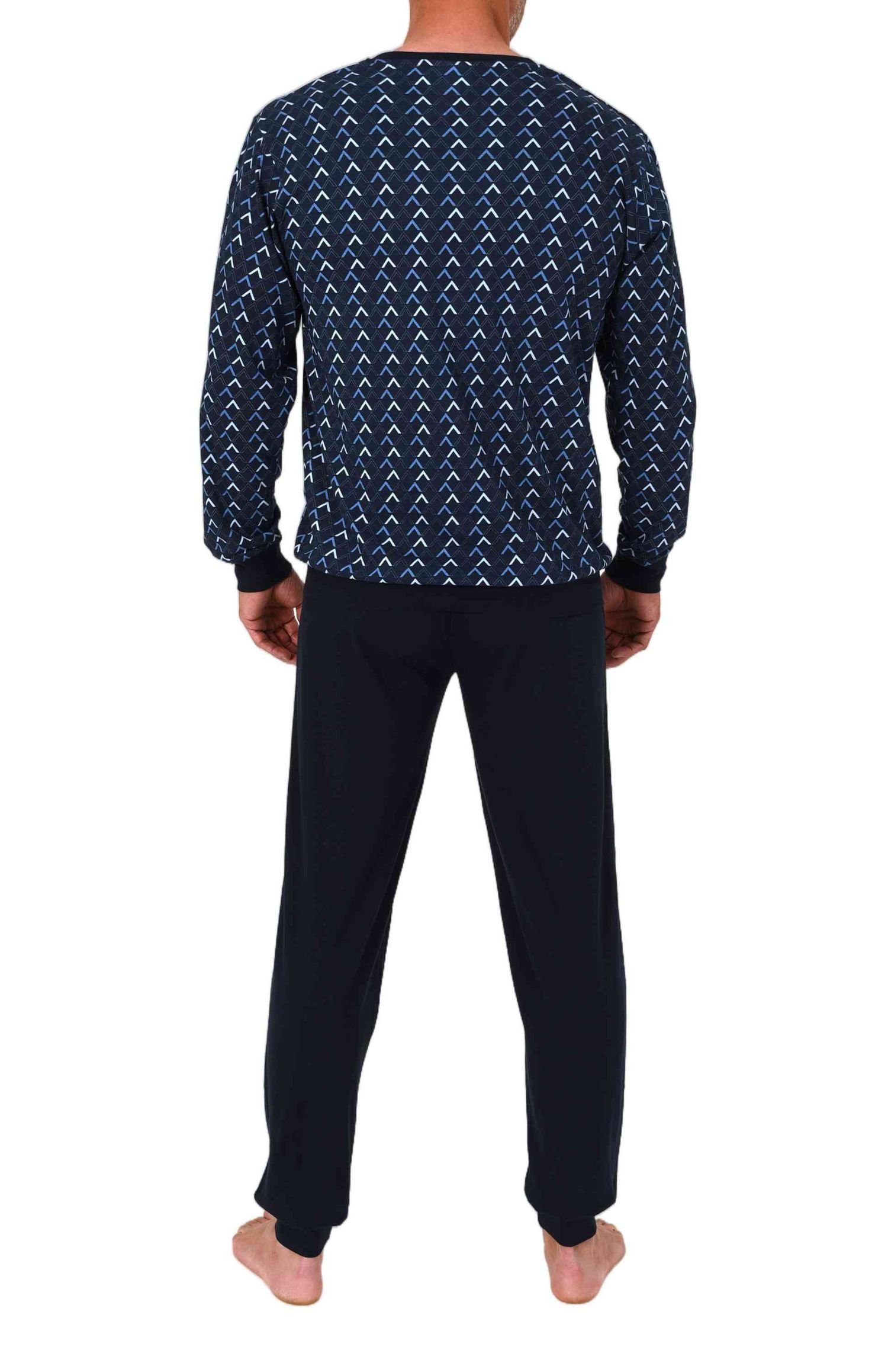 Normann Herren langarm Schlafanzug mit Bündchen in Minimalprint-Look