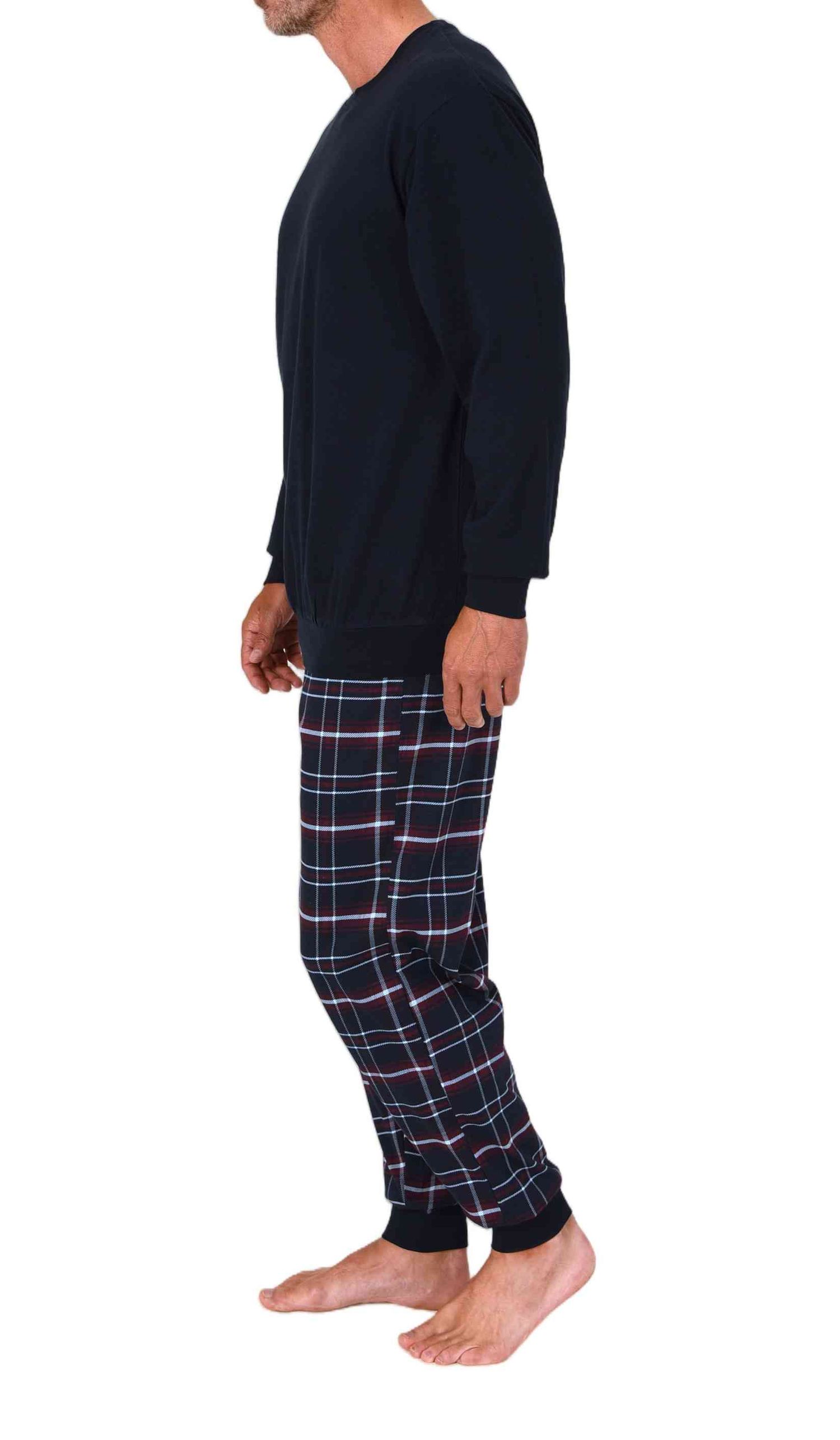 Normann Herren Schlafanzug lang mit Bündchen + karierter Jersey Pyjamahose Normann Herren Schlafanzug lang mit Bündchen + karierter Jersey Pyjamahose