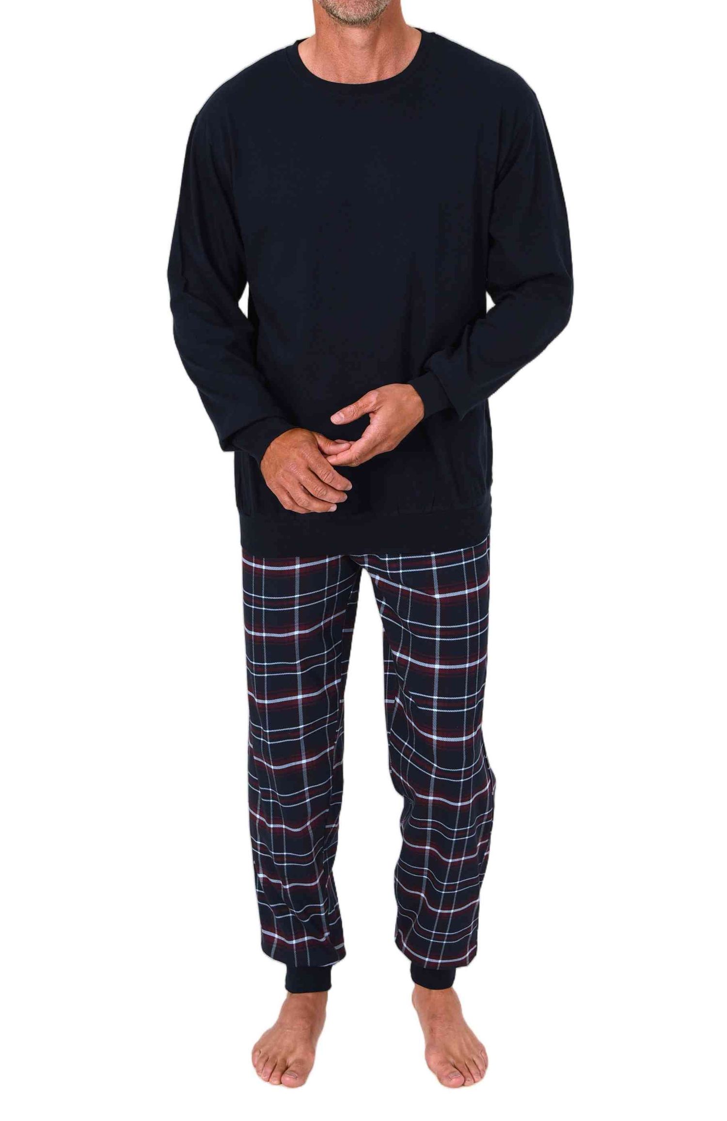 Normann Herren Schlafanzug lang mit Bündchen + karierter Jersey Pyjamahose Normann Herren Schlafanzug lang mit Bündchen + karierter Jersey Pyjamahose