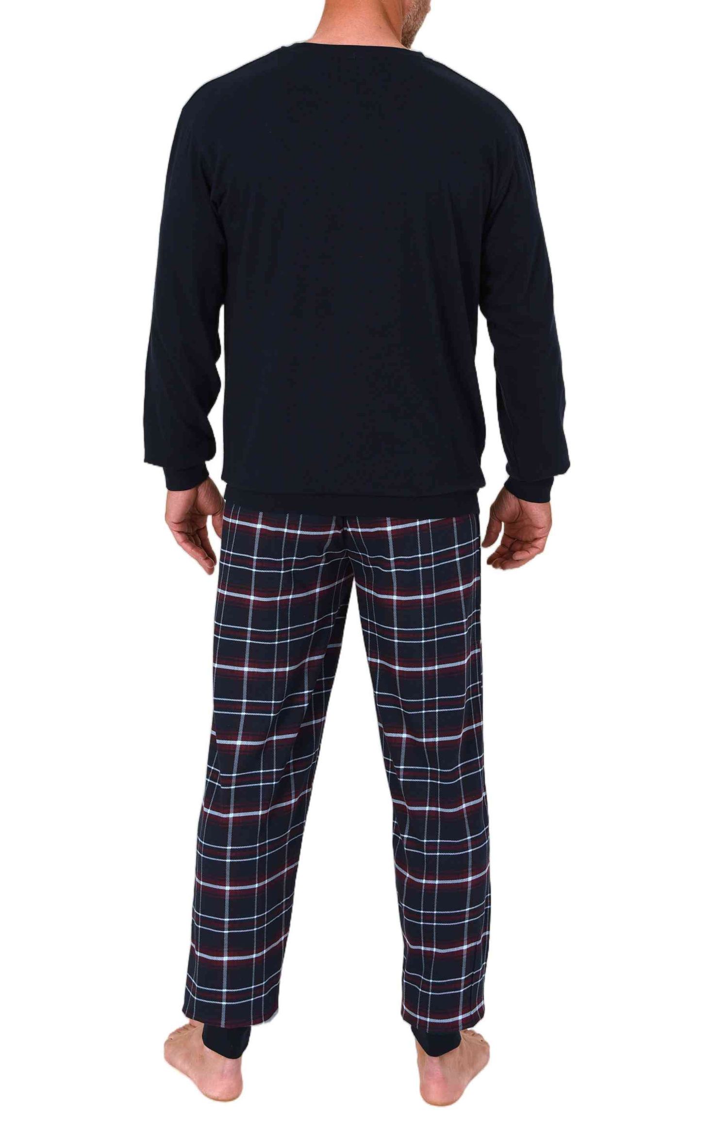 Normann Herren Schlafanzug lang mit Bündchen + karierter Jersey Pyjamahose Normann Herren Schlafanzug lang mit Bündchen + karierter Jersey Pyjamahose