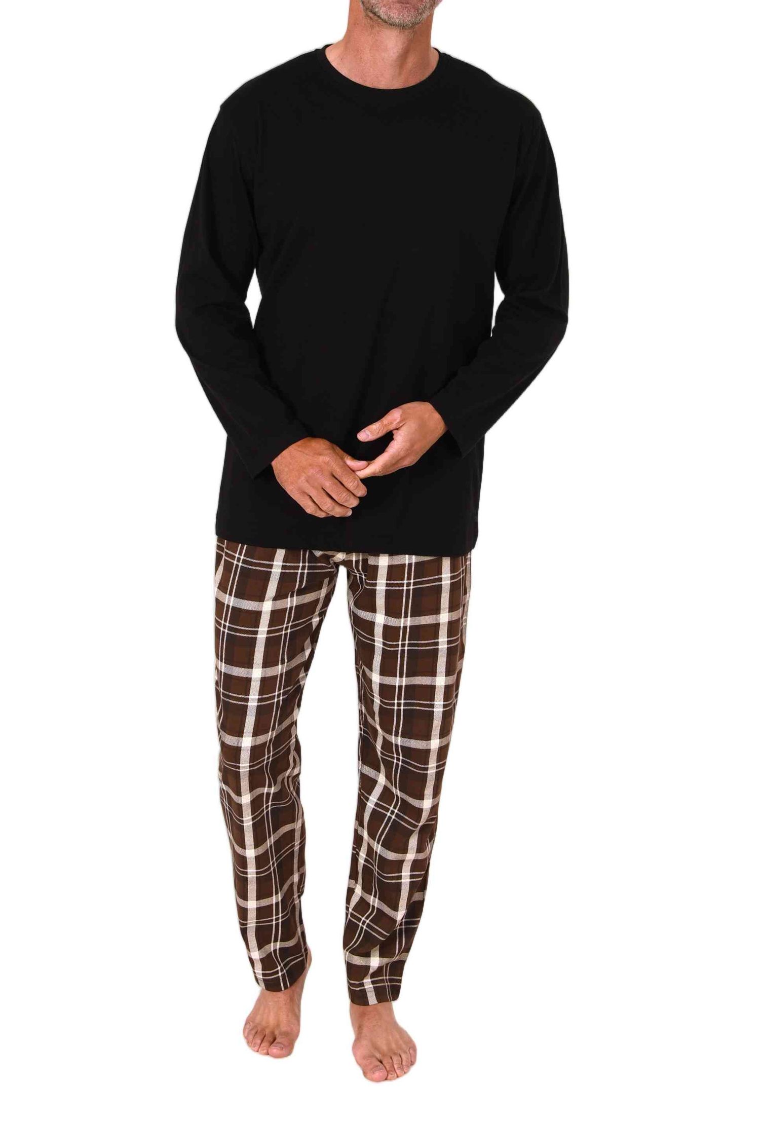 Normann Herren Schlafanzug lang mit karierter Jersey Pyjamahose Normann Herren Schlafanzug lang mit karierter Jersey Pyjamahose