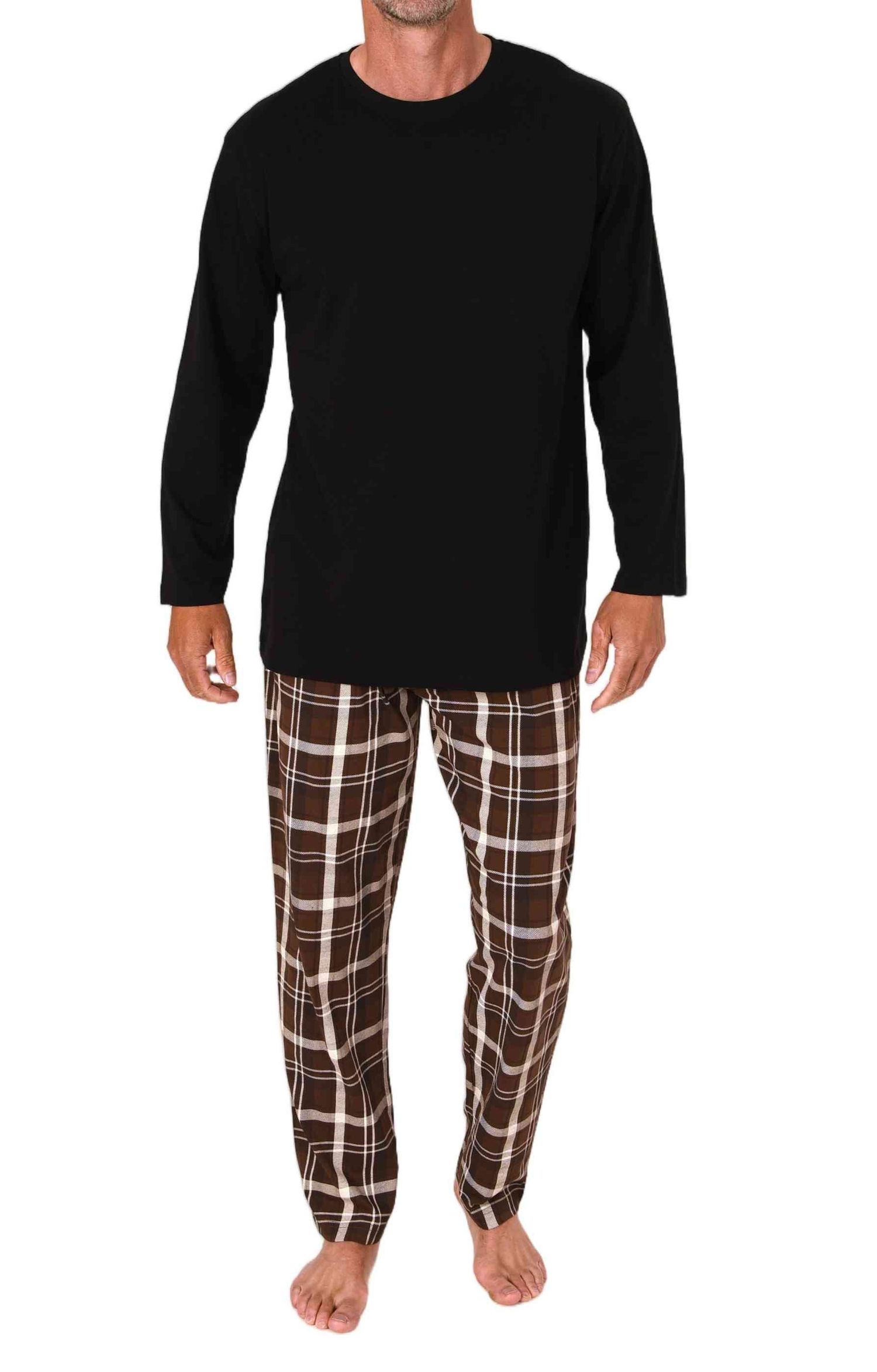 Normann Herren Schlafanzug lang mit karierter Jersey Pyjamahose