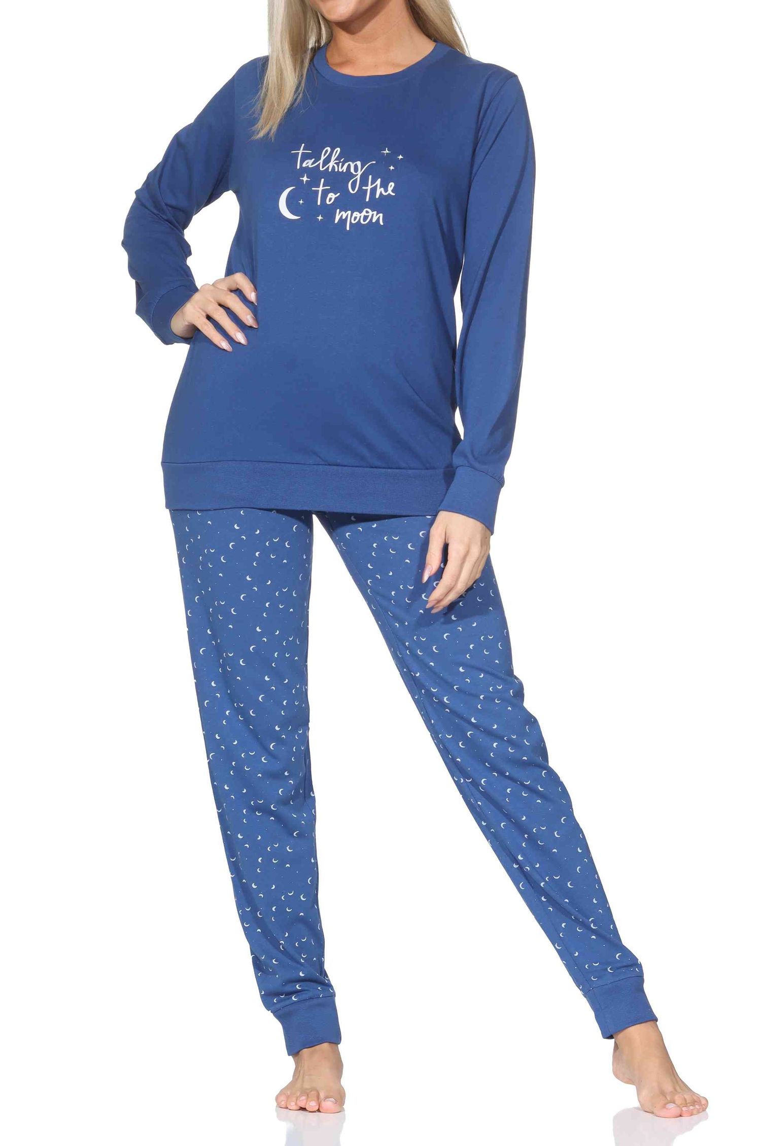 Normann Damen langarm Schlafanzug mit Bündchen Pyjama mit Mond Optik Normann Damen langarm Schlafanzug mit Bündchen Pyjama mit Mond Optik