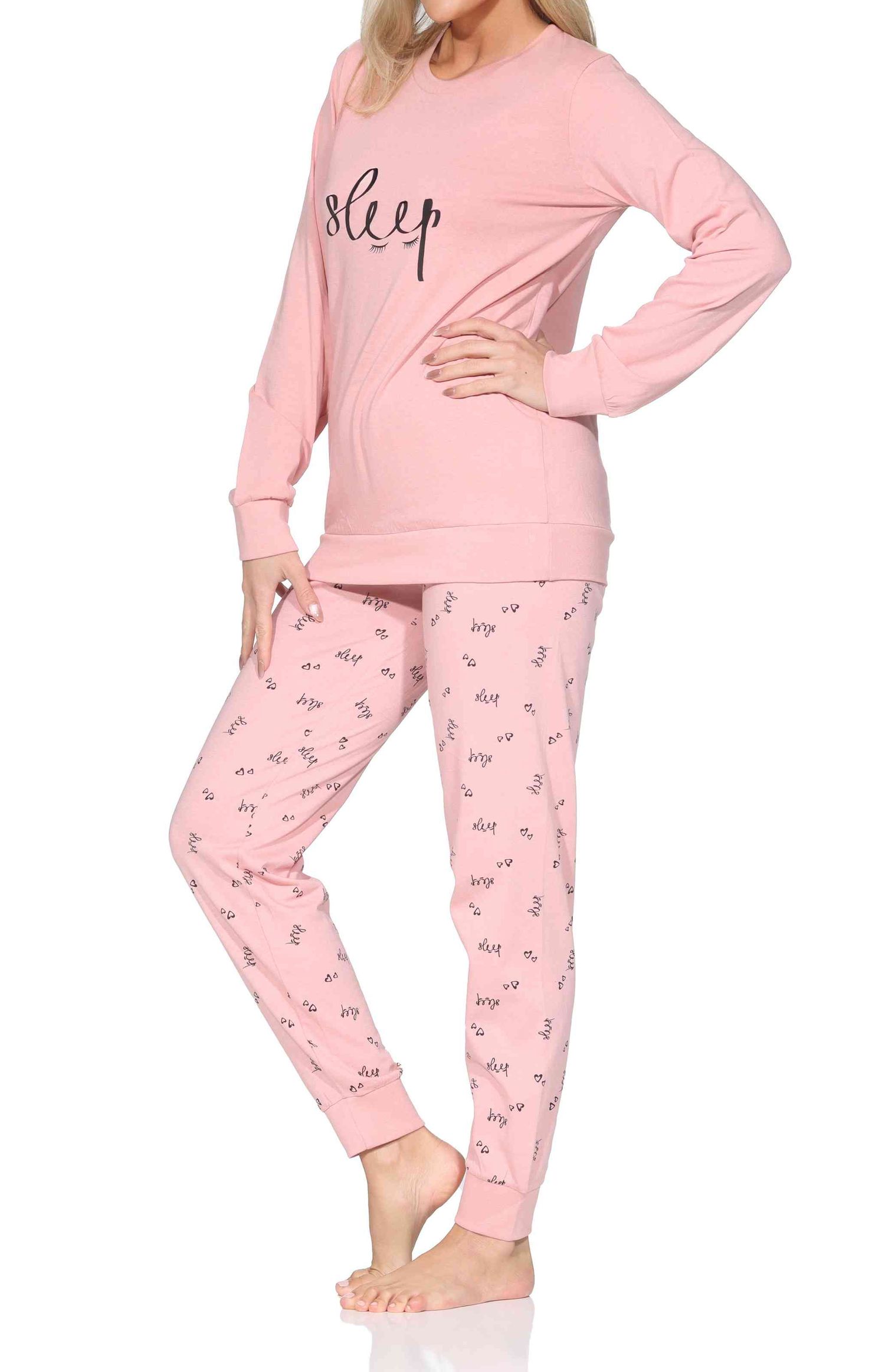 Normann Damen langarm Schlafanzug mit Bündchen Pyjama mit Frontprint Normann Damen langarm Schlafanzug mit Bündchen Pyjama mit Frontprint