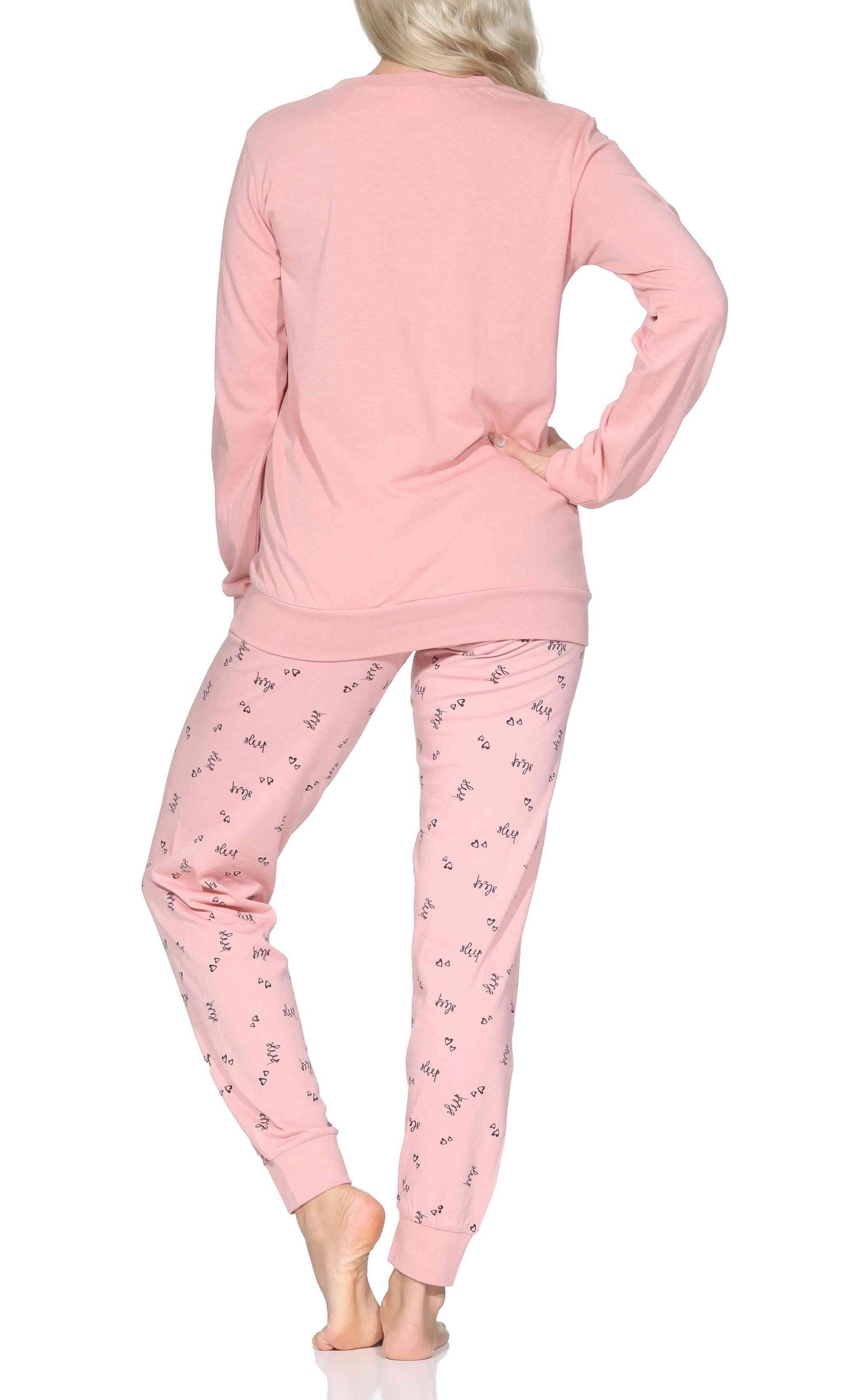 Normann Damen langarm Schlafanzug mit Bündchen Pyjama mit Frontprint Normann Damen langarm Schlafanzug mit Bündchen Pyjama mit Frontprint