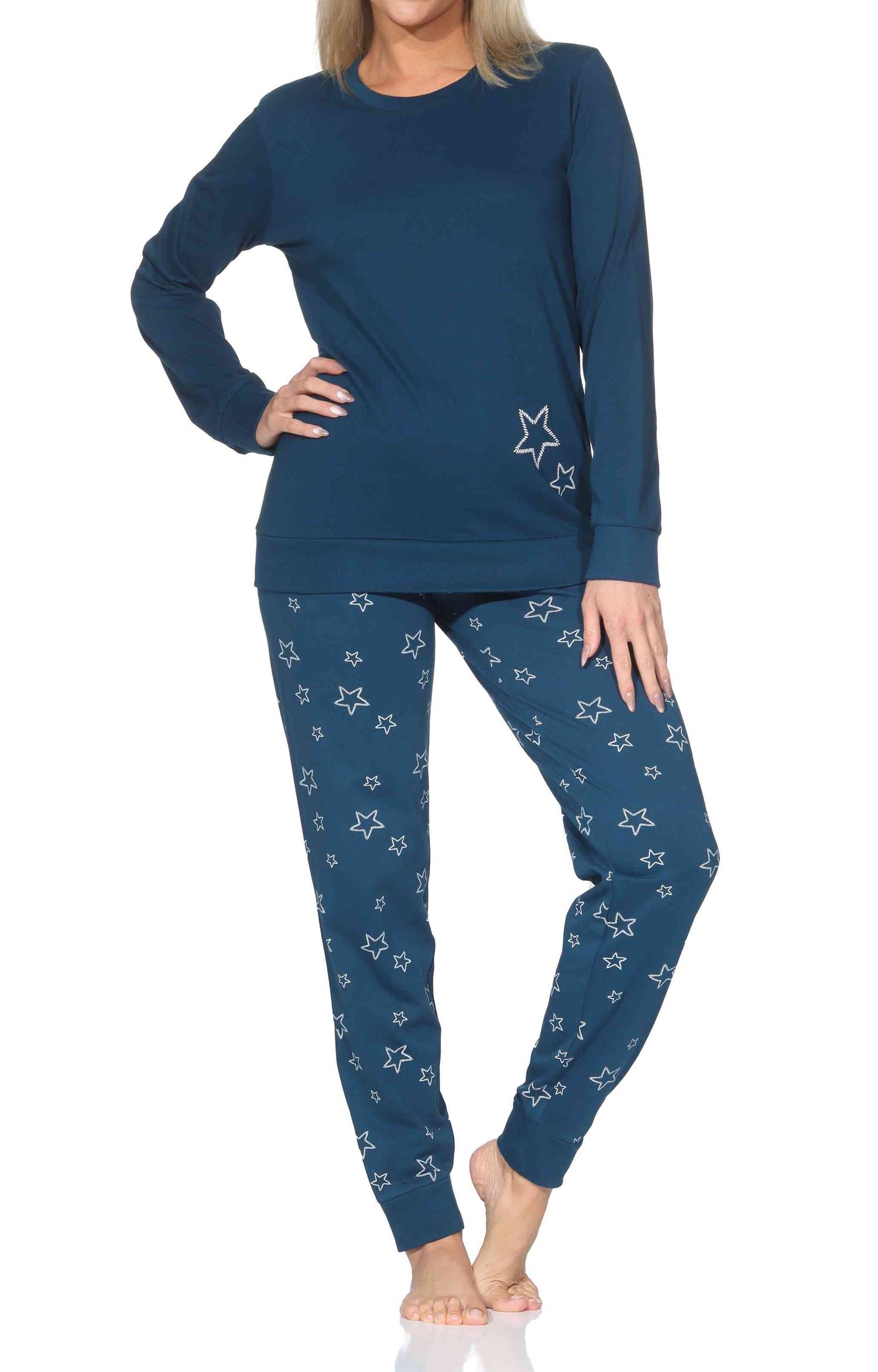 Normann Damen langarm Schlafanzug mit Bündchen Pyjama in Sterne Optik Normann Damen langarm Schlafanzug mit Bündchen Pyjama in Sterne Optik
