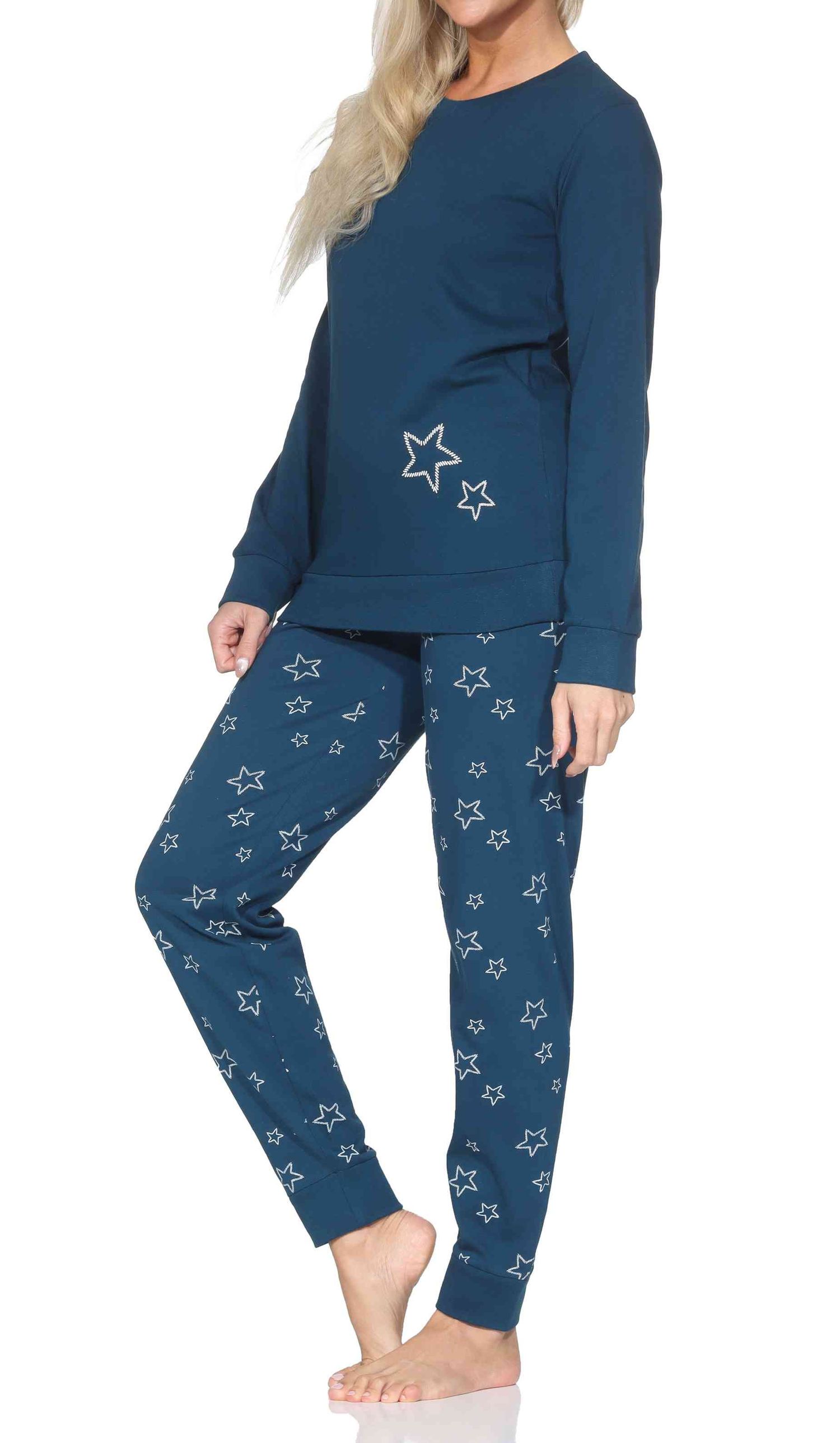 Normann Damen langarm Schlafanzug mit Bündchen Pyjama in Sterne Optik Normann Damen langarm Schlafanzug mit Bündchen Pyjama in Sterne Optik