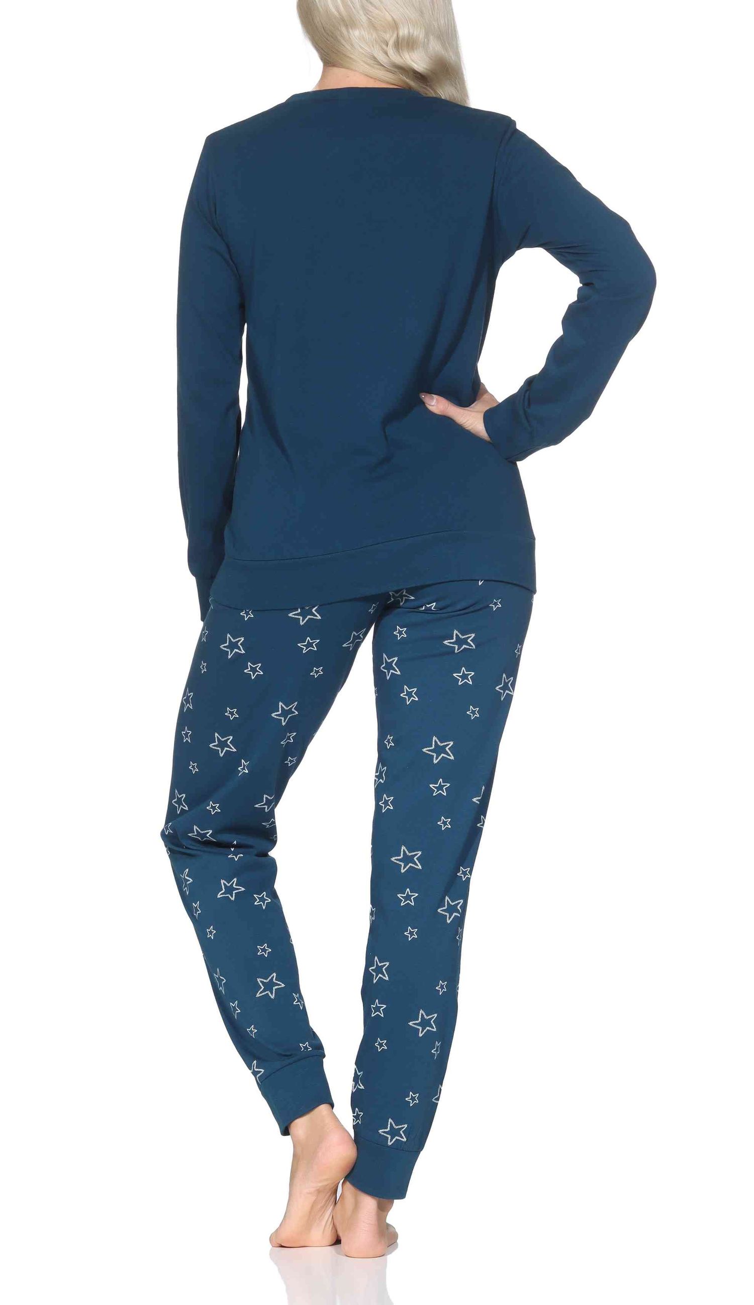 Normann Damen langarm Schlafanzug mit Bündchen Pyjama in Sterne Optik Normann Damen langarm Schlafanzug mit Bündchen Pyjama in Sterne Optik