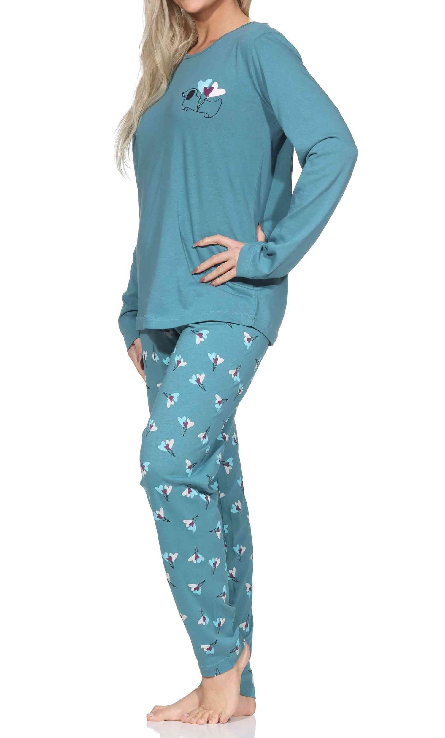 Normann Damen langarm Schlafanzug mit Pyjamahose in floraler Optik Normann Damen langarm Schlafanzug mit Pyjamahose in floraler Optik
