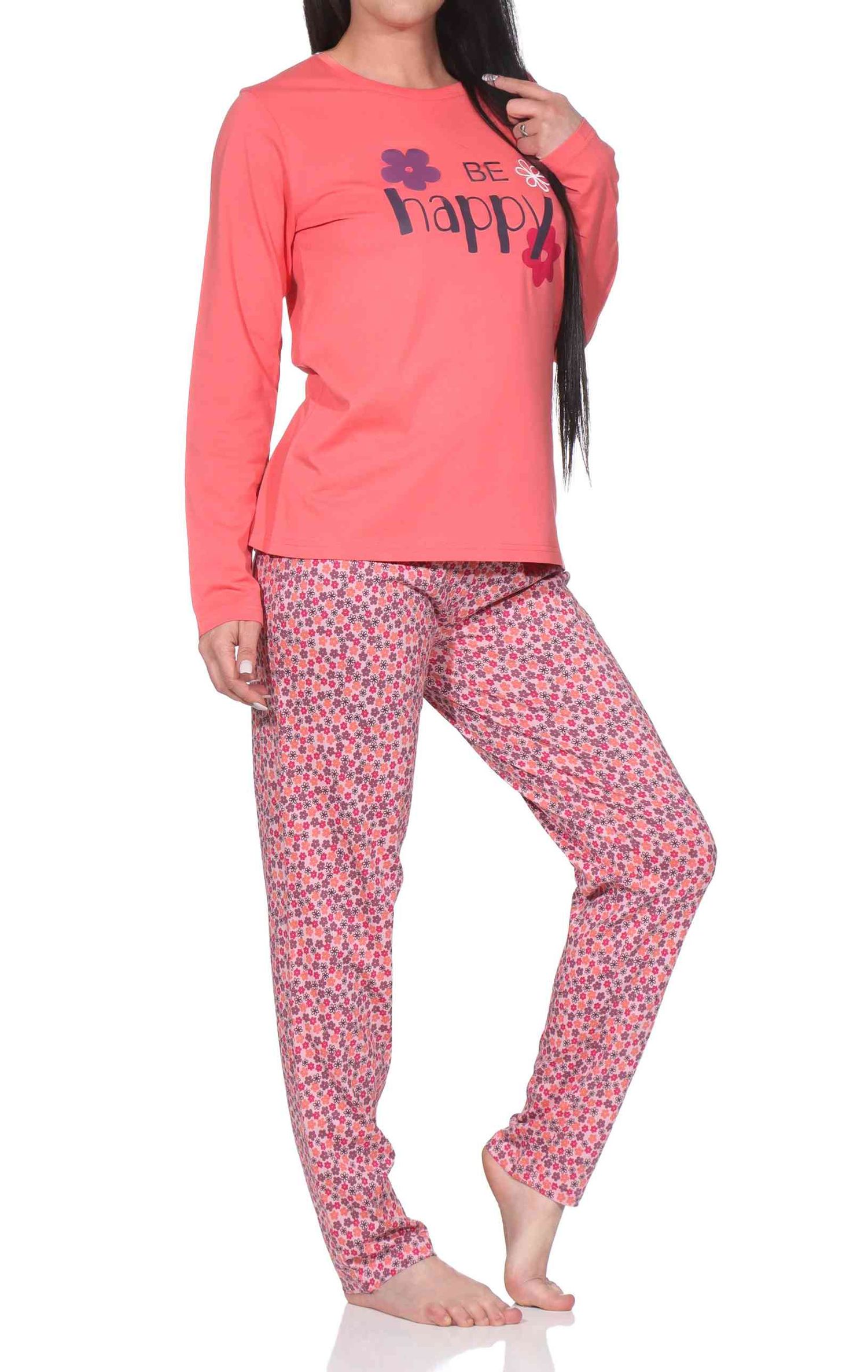 Normann Damen Schlafanzug lang, Pyjamahose in wunderschönen floralen Optik