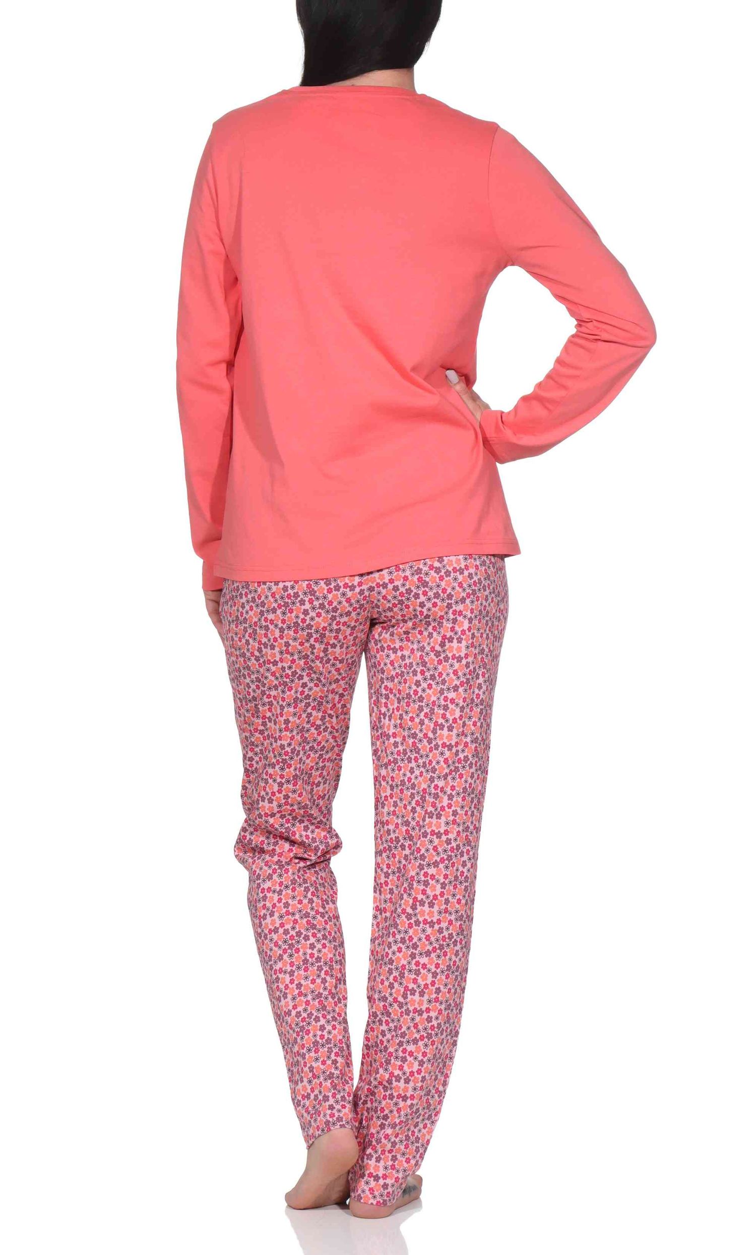 Normann Damen Schlafanzug lang, Pyjamahose in wunderschönen floralen Optik