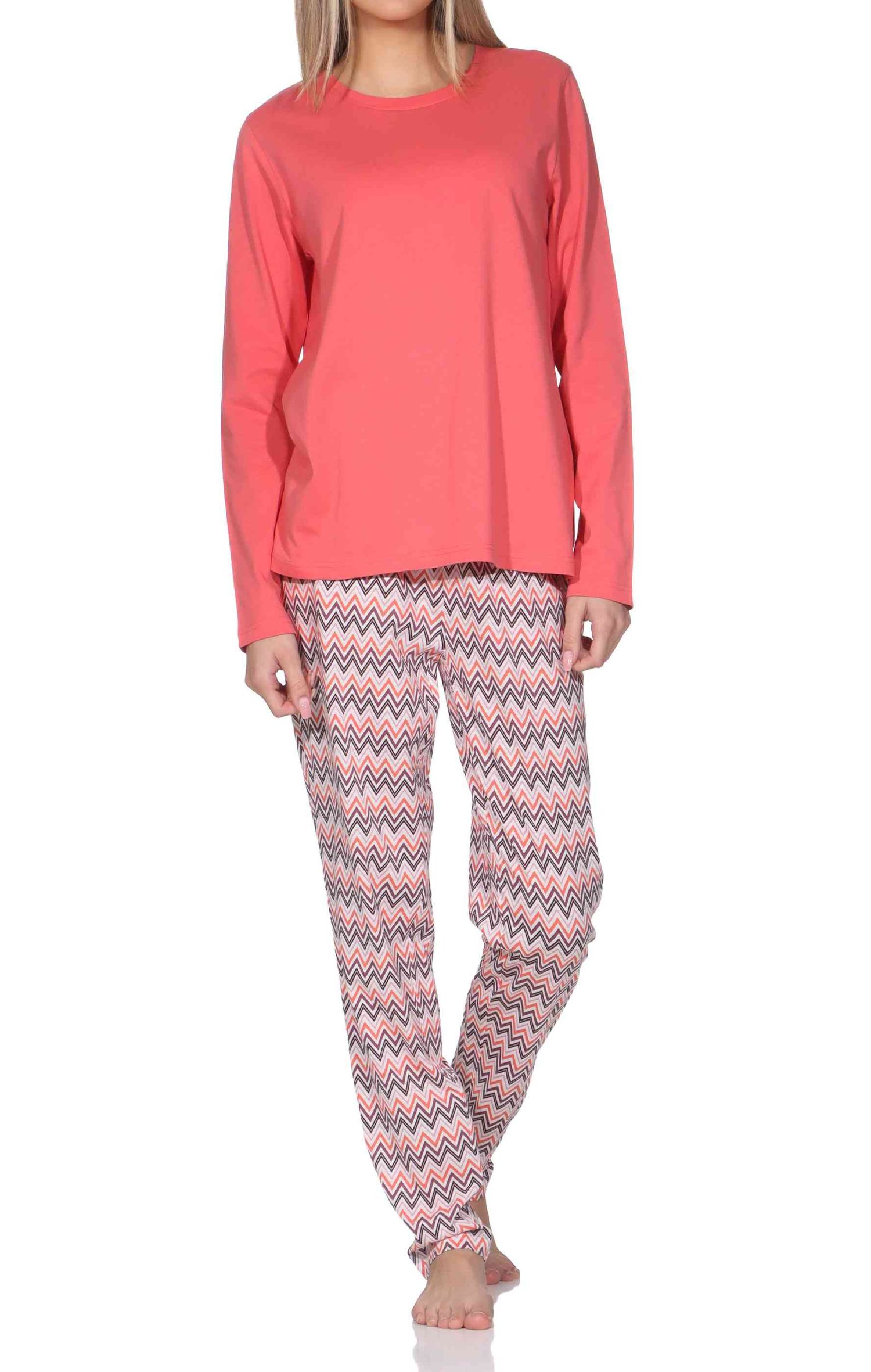 Normann Damen Schlafanzug lang, Pyjamahose in eleganten Zick Zack Design Normann Damen Schlafanzug lang, Pyjamahose in eleganten Zick Zack Design