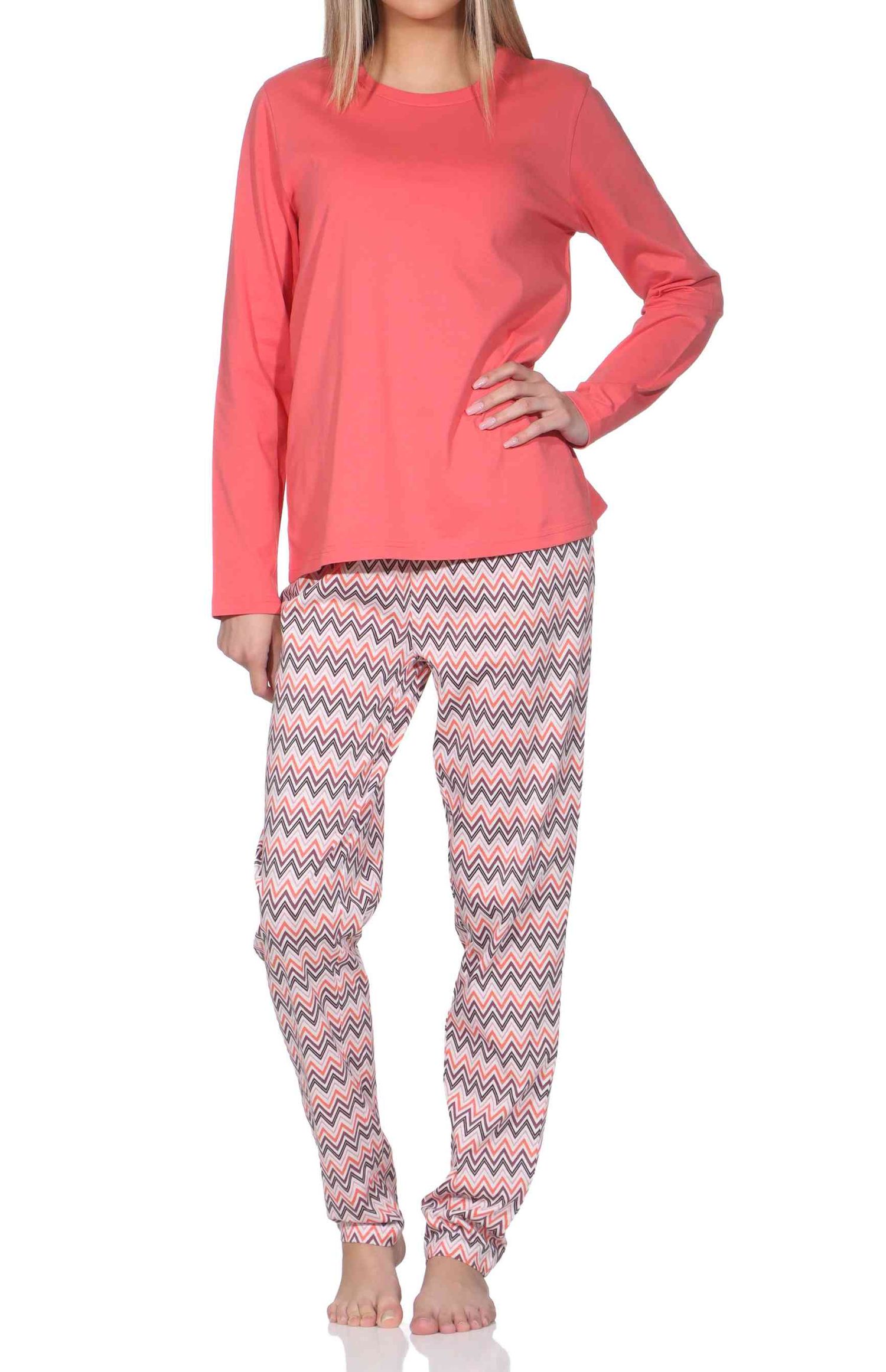 Normann Damen Schlafanzug lang, Pyjamahose in eleganten Zick Zack Design Normann Damen Schlafanzug lang, Pyjamahose in eleganten Zick Zack Design