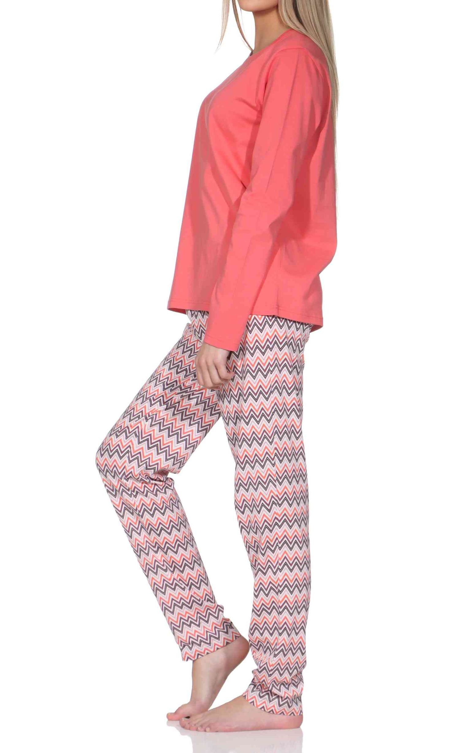 Normann Damen Schlafanzug lang, Pyjamahose in eleganten Zick Zack Design Normann Damen Schlafanzug lang, Pyjamahose in eleganten Zick Zack Design