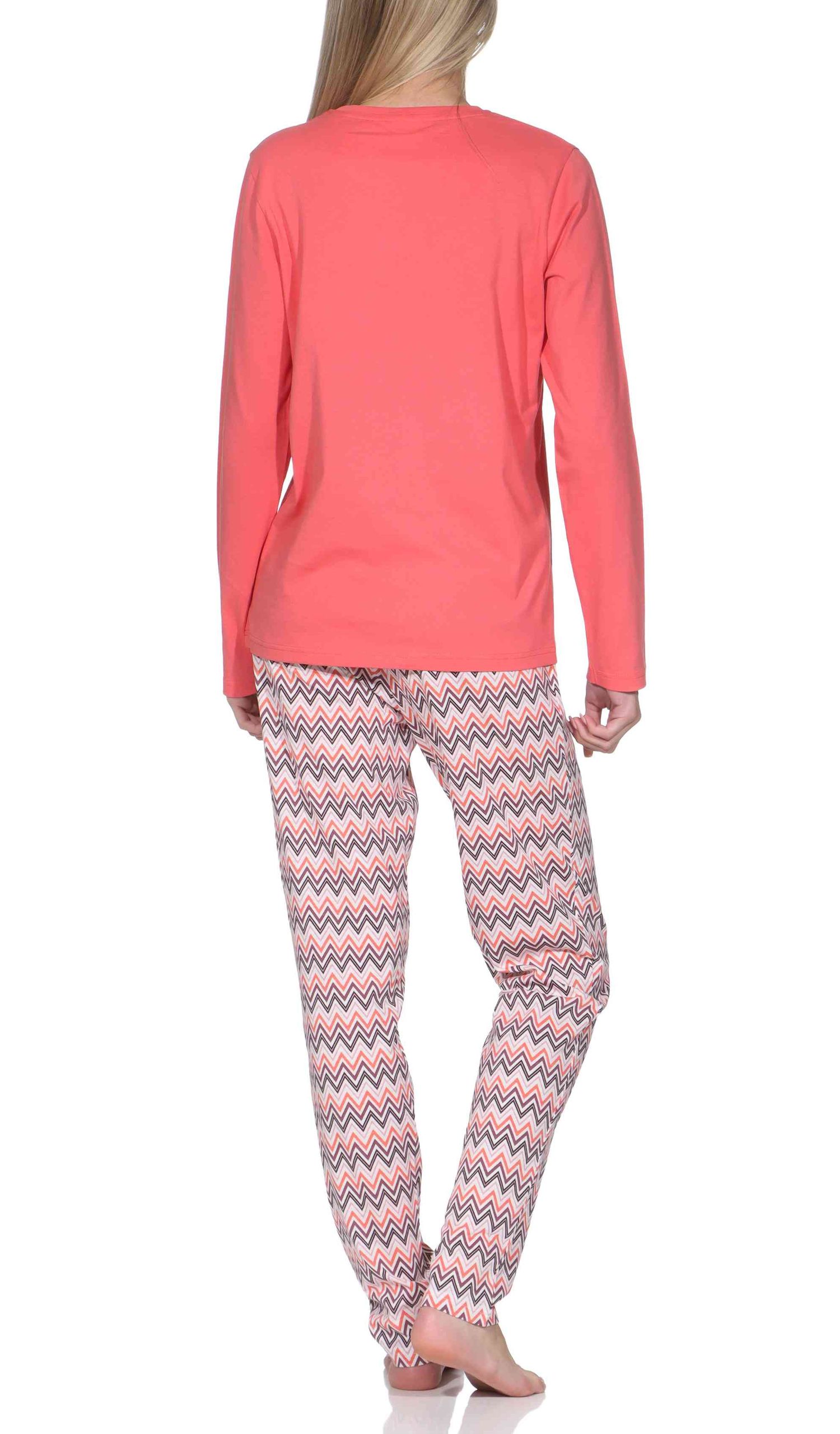 Normann Damen Schlafanzug lang, Pyjamahose in eleganten Zick Zack Design Normann Damen Schlafanzug lang, Pyjamahose in eleganten Zick Zack Design