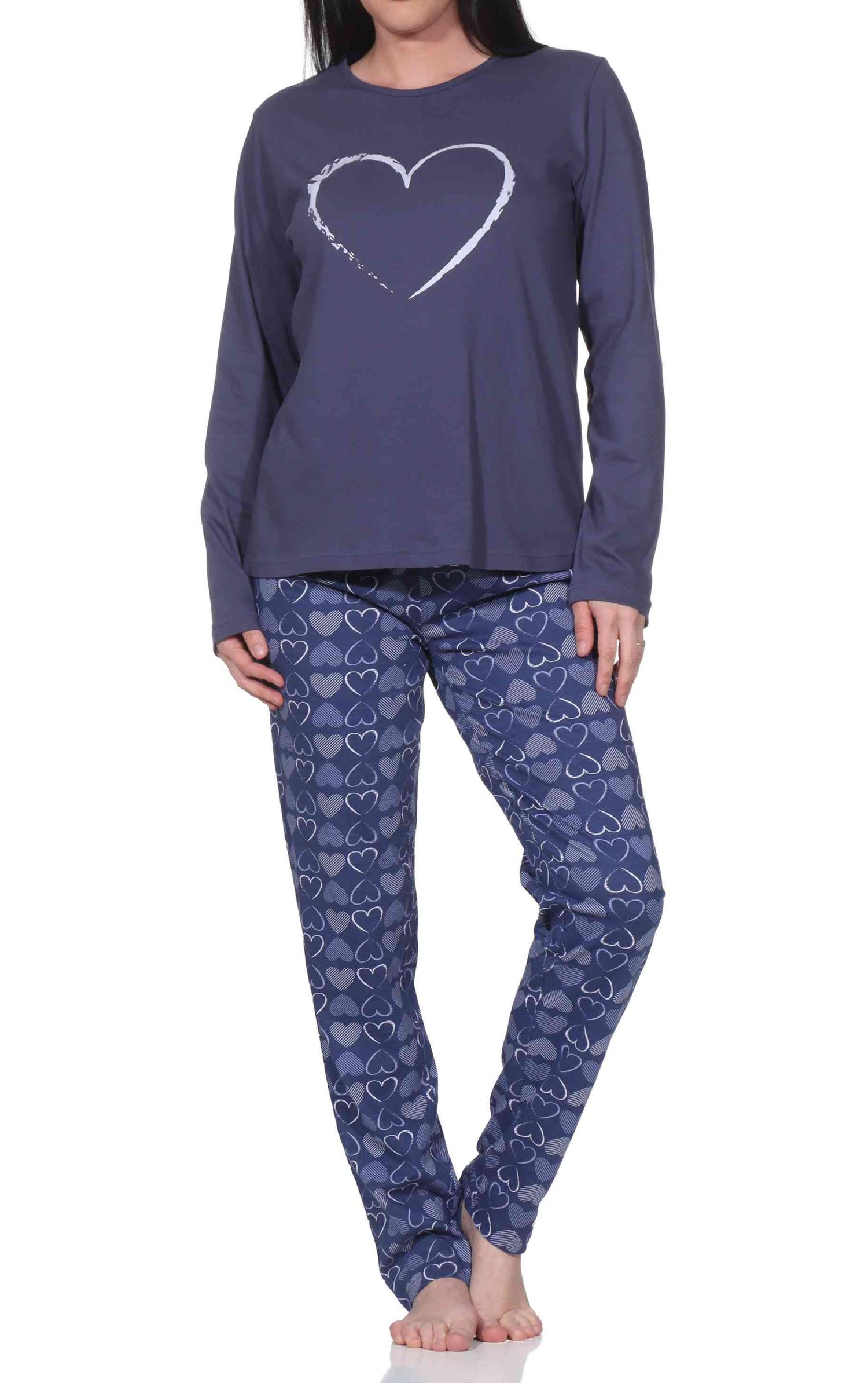 Normann Damen langarm Schlafanzug Pyjama in eleganter Herz Motiv Optik Normann Damen langarm Schlafanzug Pyjama in eleganter Herz Motiv Optik