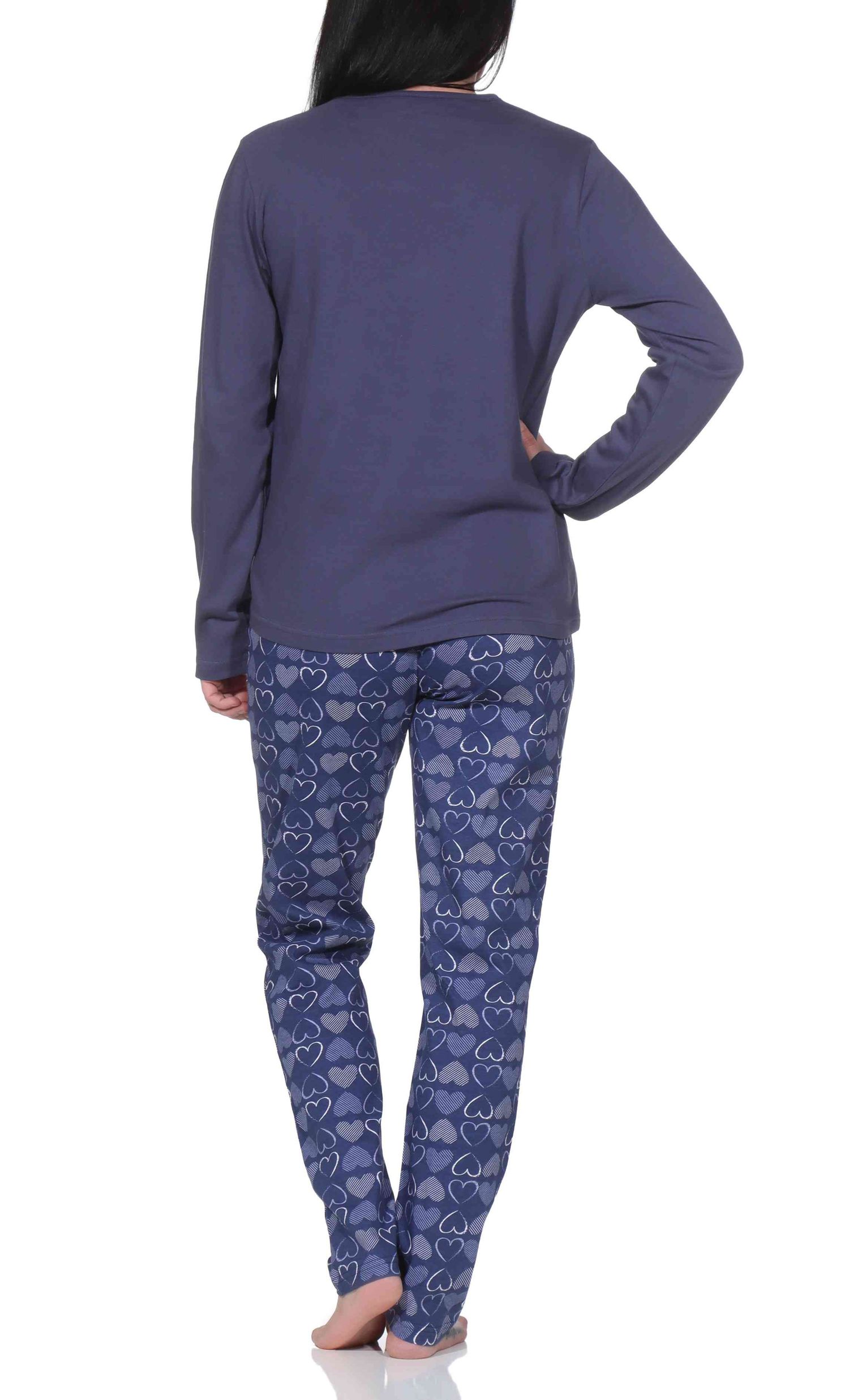 Normann Damen langarm Schlafanzug Pyjama in eleganter Herz Motiv Optik