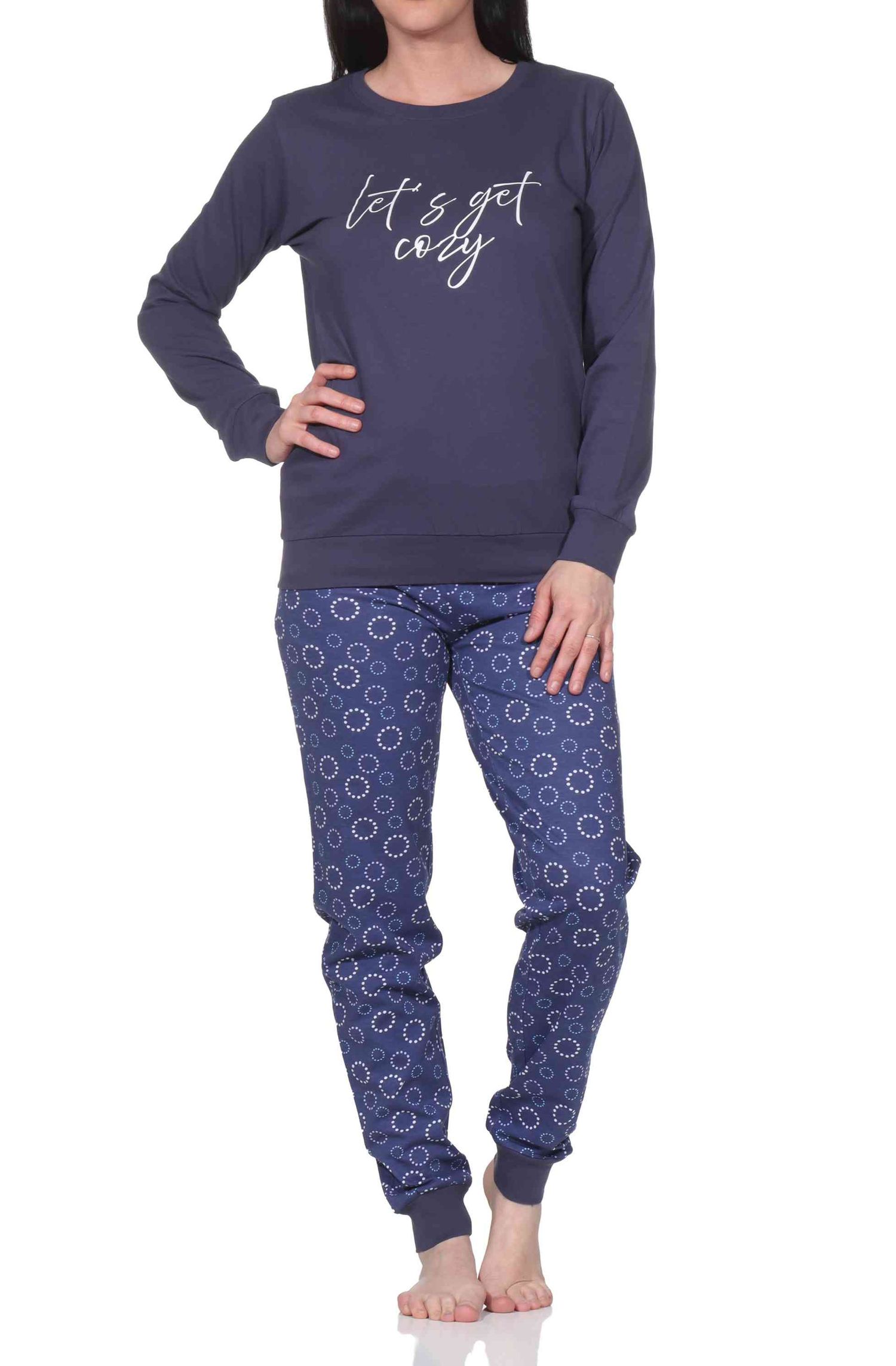Normann Damen langarm Schlafanzug mit Bündchen, Pyjamahose Punkte Design Normann Damen langarm Schlafanzug mit Bündchen, Pyjamahose Punkte Design
