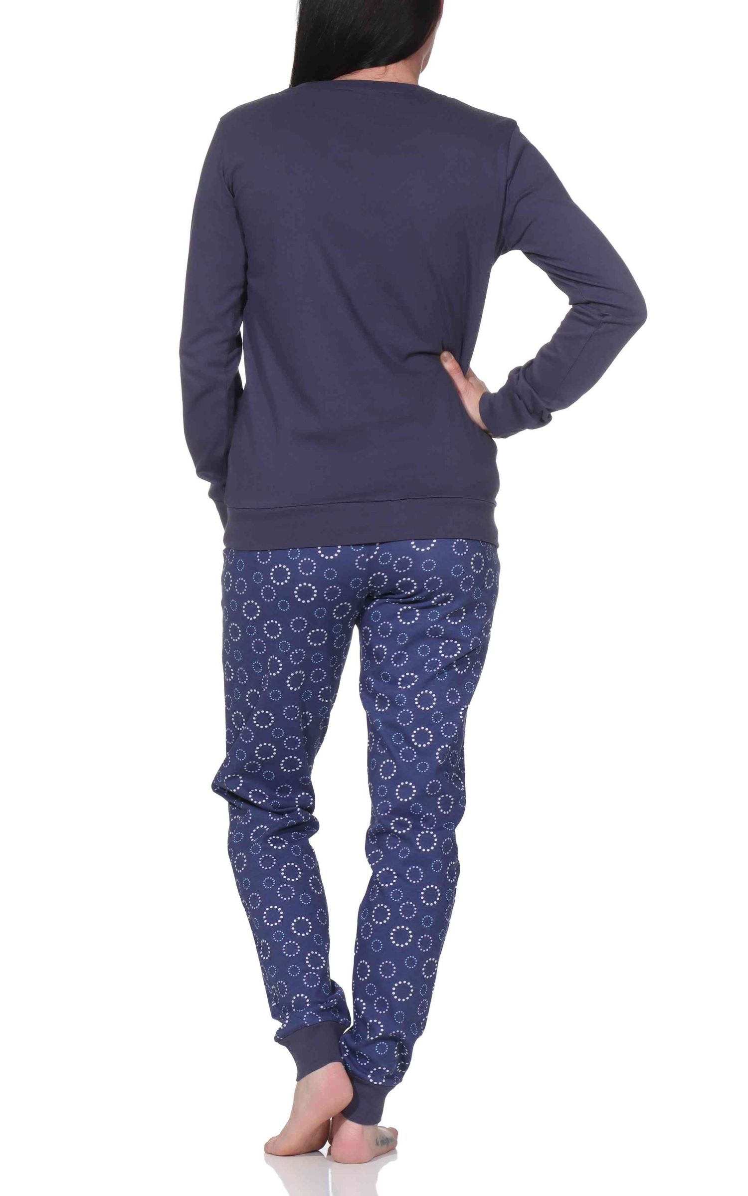 Normann Damen langarm Schlafanzug mit Bündchen, Pyjamahose Punkte Design