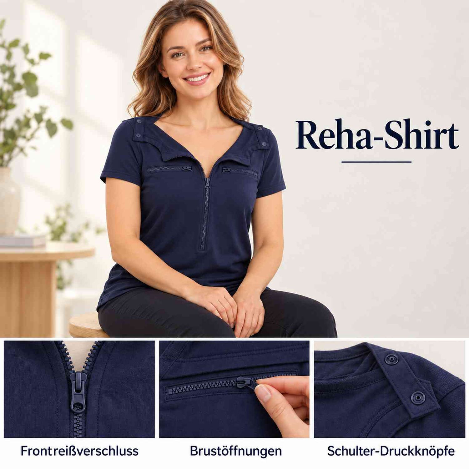 Normann Care Damen Reha Shirt, Chemo-Port Zugänge, Dialyse, Brust-Operation Normann Care Damen Reha Shirt, Chemo-Port Zugänge, Dialyse, Brust-Operation