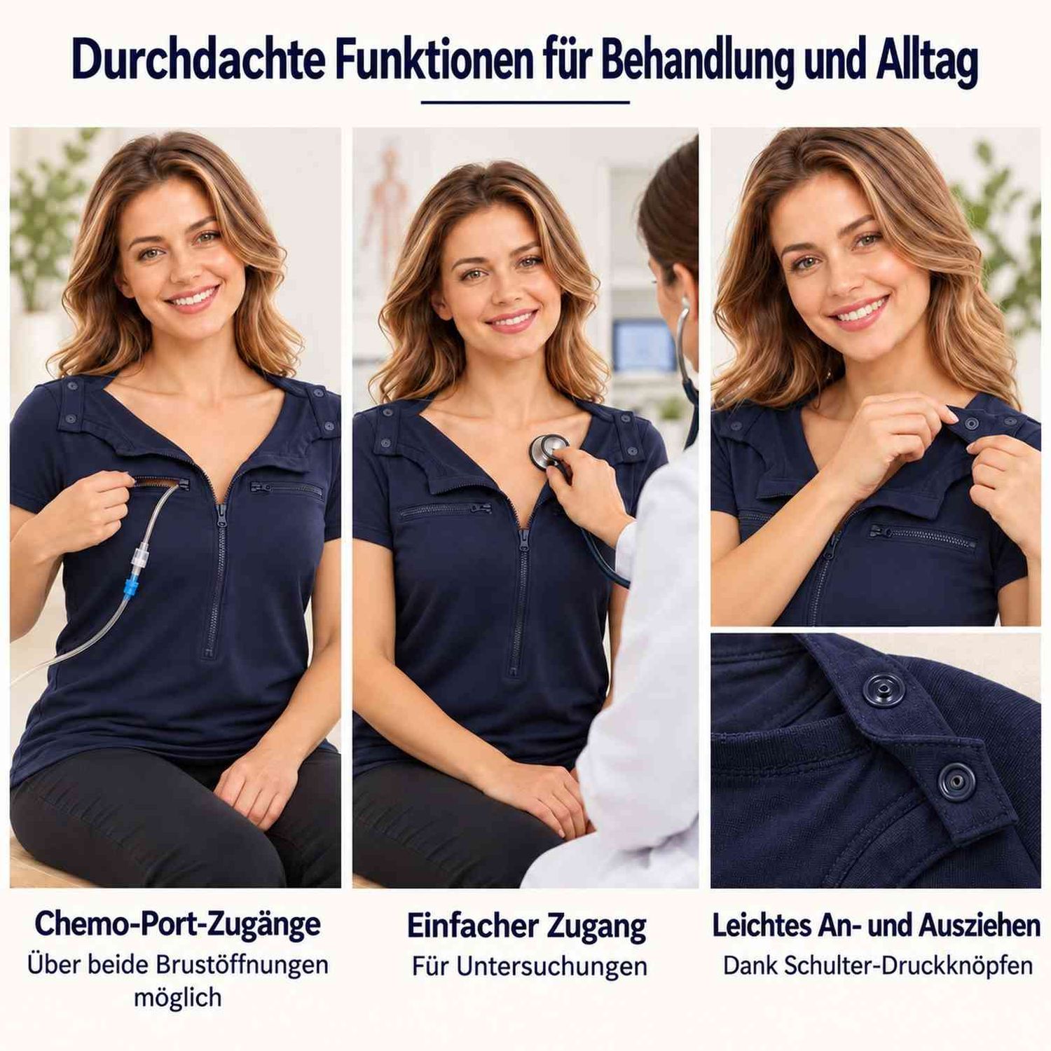 Normann Care Damen Reha Shirt, Chemo-Port Zugänge, Dialyse, Brust-Operation Normann Care Damen Reha Shirt, Chemo-Port Zugänge, Dialyse, Brust-Operation