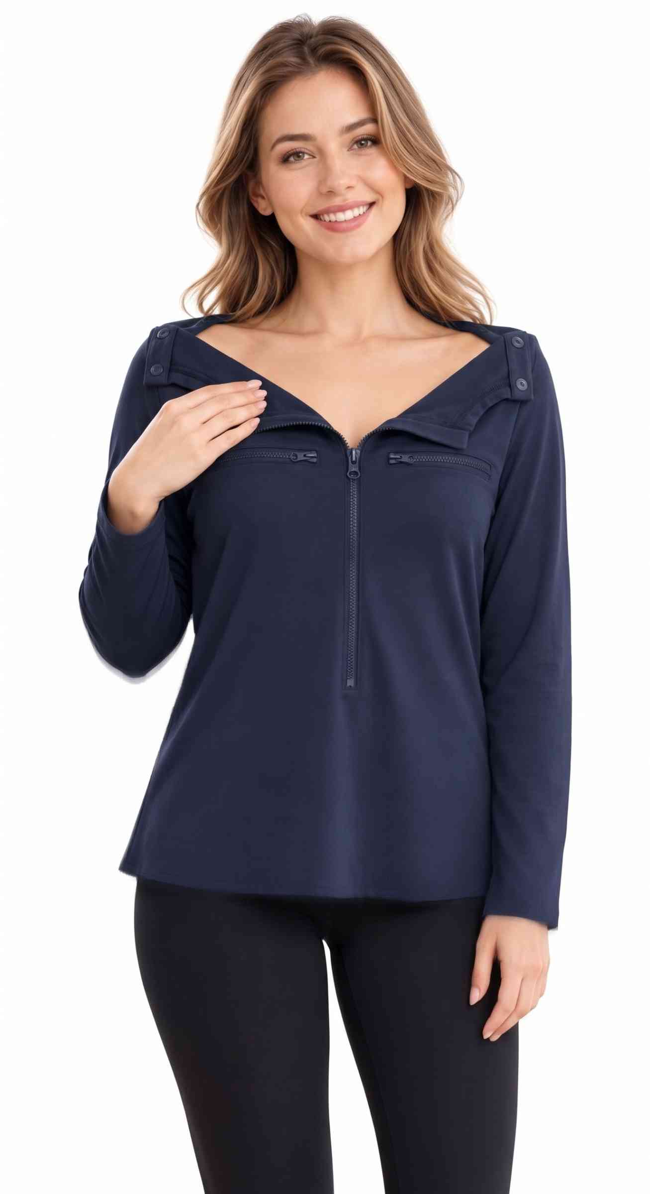 Damen Reha Shirt langarm, Chemo-Port Zugänge, Dialyse, Brust-Operation Damen Reha Shirt langarm, Chemo-Port Zugänge, Dialyse, Brust-Operation