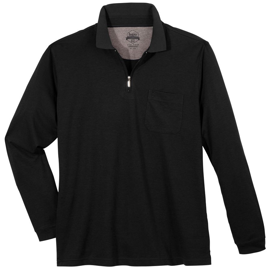 Hajo Langarm-Poloshirt Übergröße Zipper schwarz