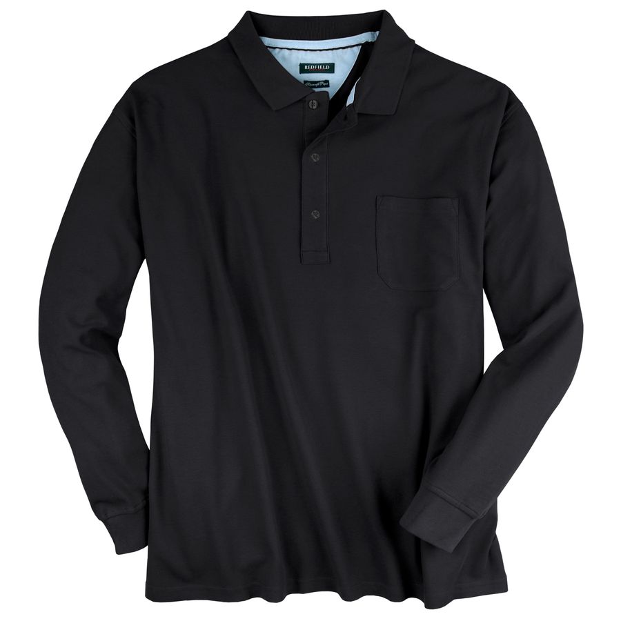 Redfield Langarm-Poloshirt schwarz Übergröße Harry