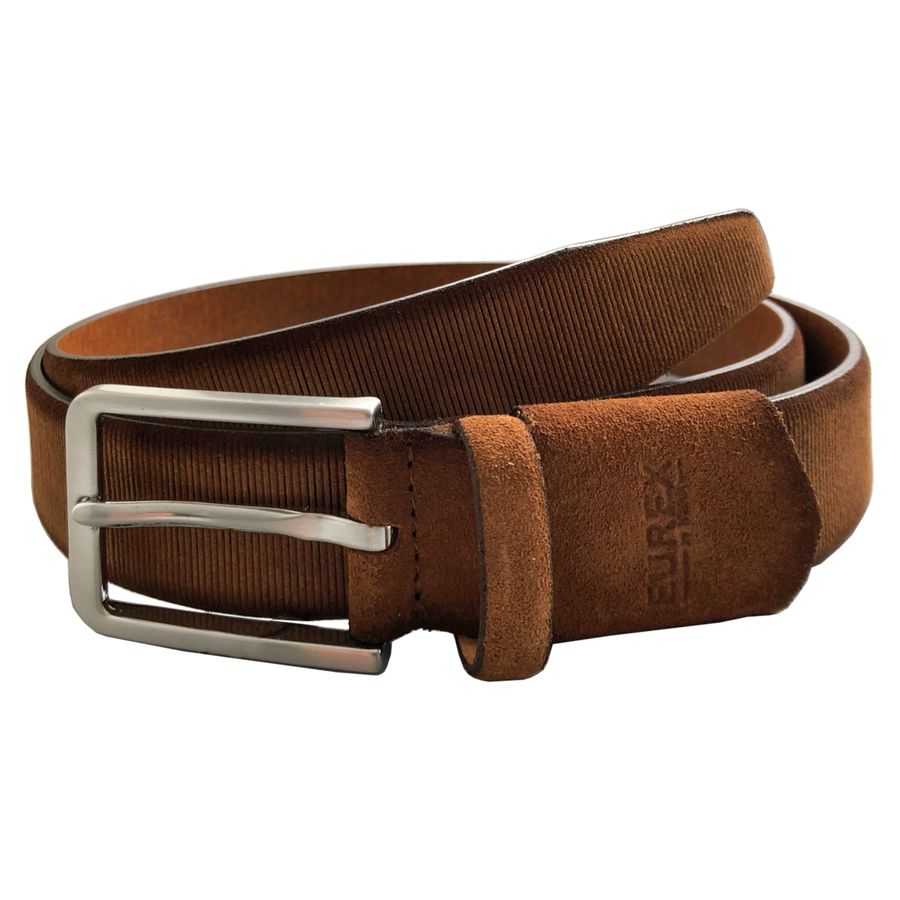 Eurex XXL Veloursleder-Stretchgürtel gerippt cognac