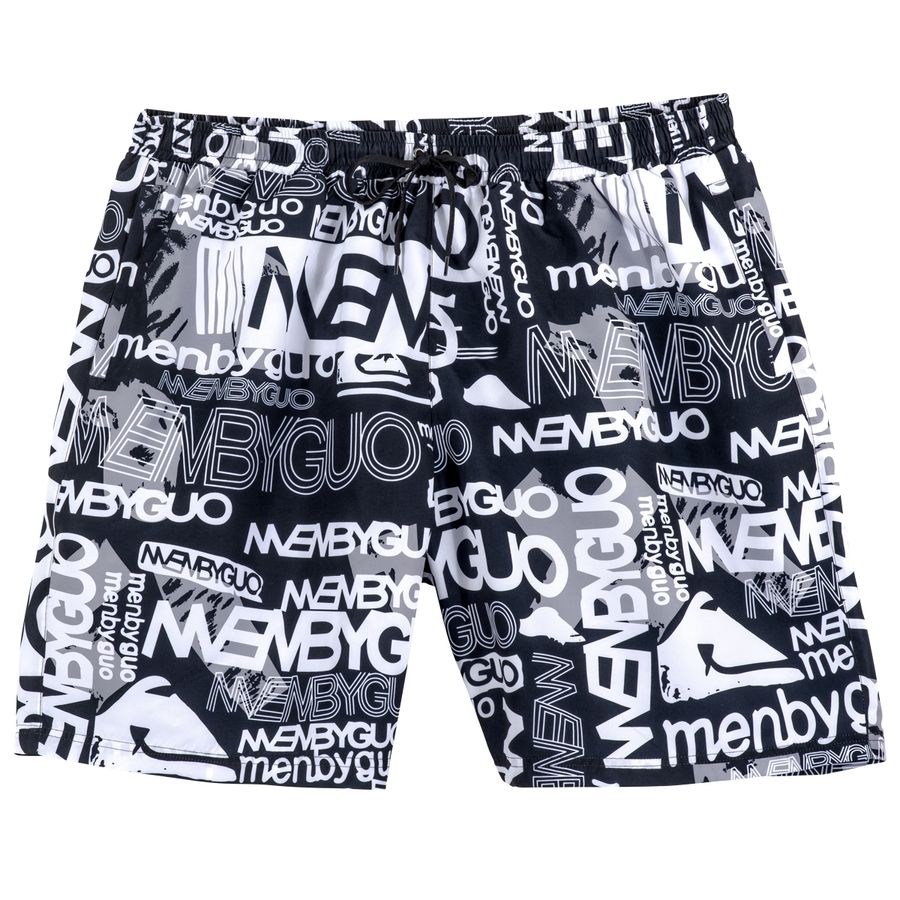 Abraxas XXL Badeshorts Schriftprint schwarz-weiß-grau