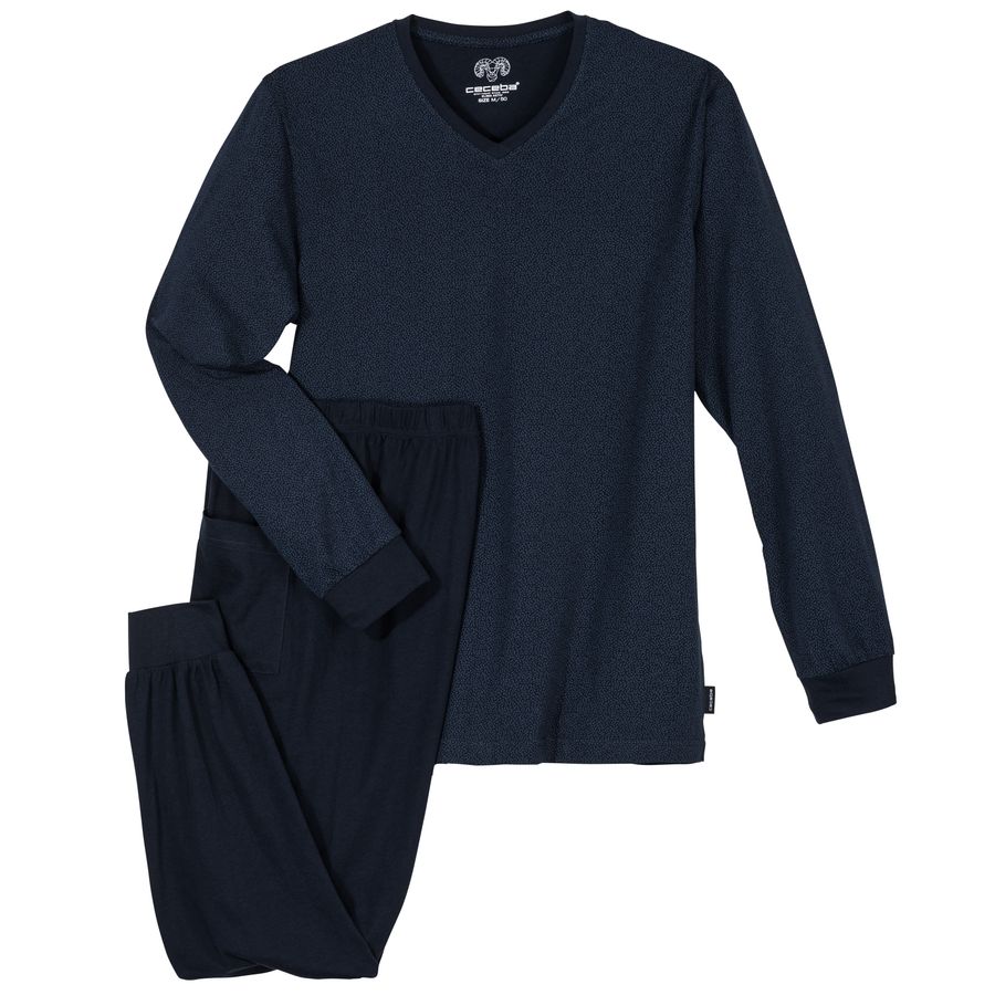 Ceceba Pyjama Übergröße V-Neck navy/dezent Muster