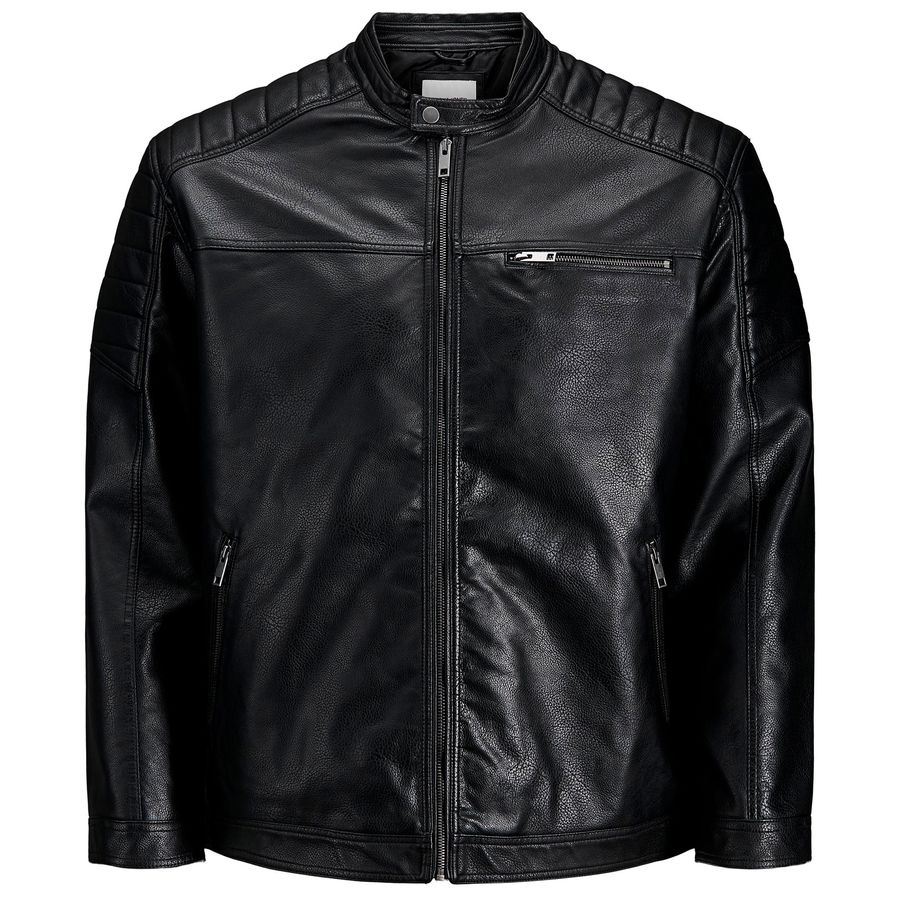 Jack&Jones XXL Biker-Style Jacke Lederoptik schwarz