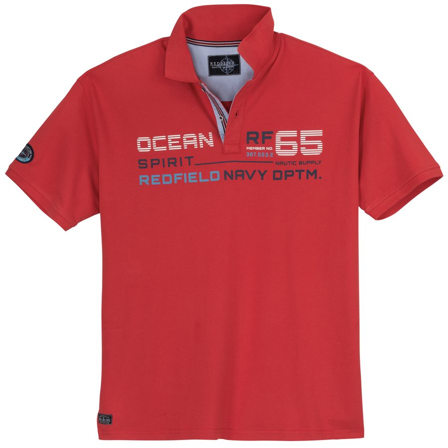 Redfield XXL Polo paprikarot Brustprint maritim