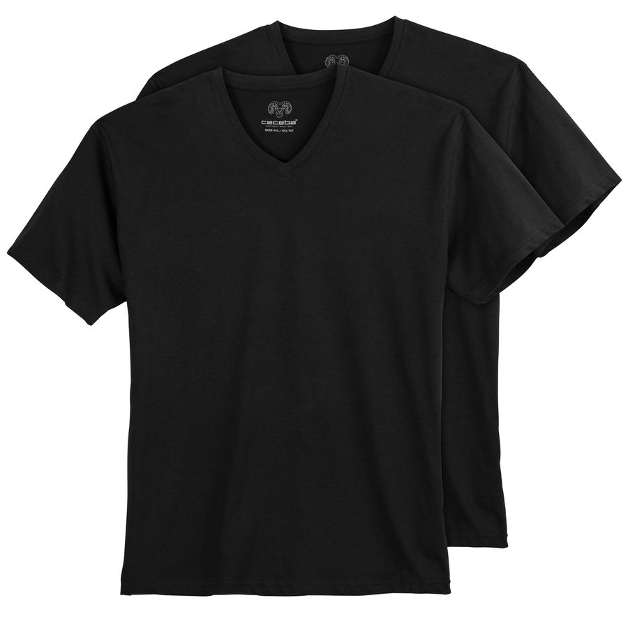 Ceceba Übergrößen V-Neck T-Shirt 2er-Pack schwarz