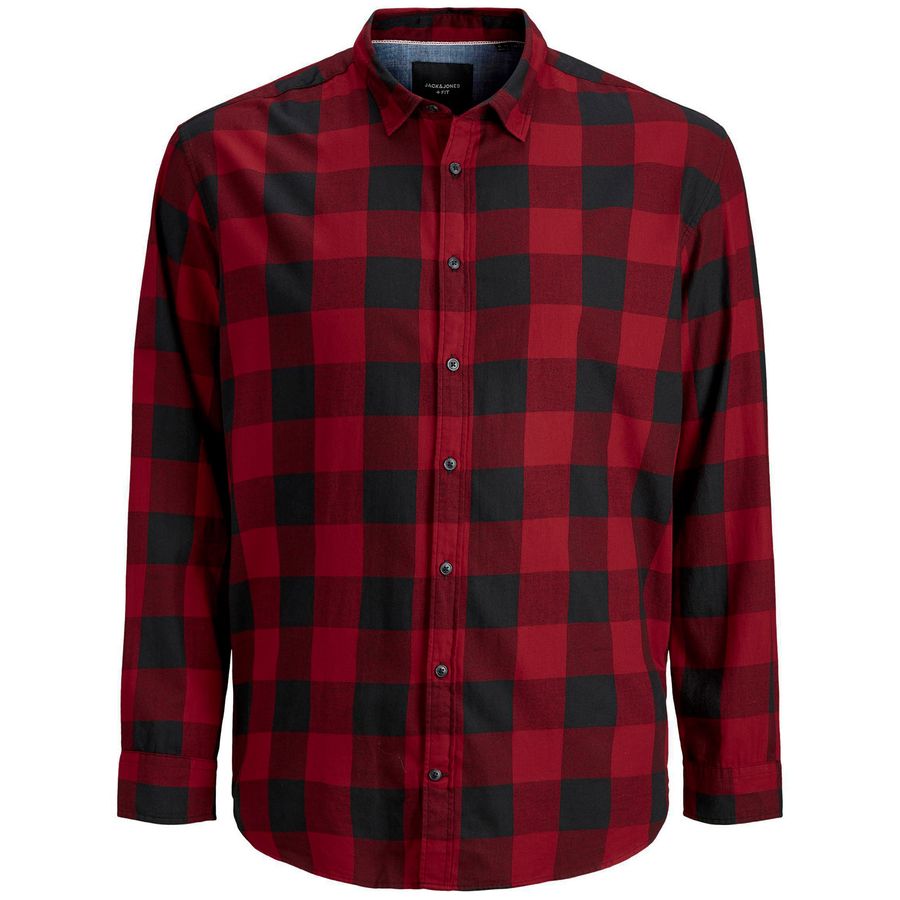 Jack&Jones XXL Langarmhemd Karo rot-schwarz