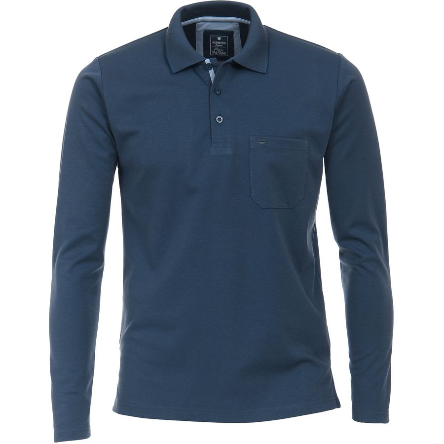 Redmond "Wash & Wear" XXL Langarm-Polo denimblau