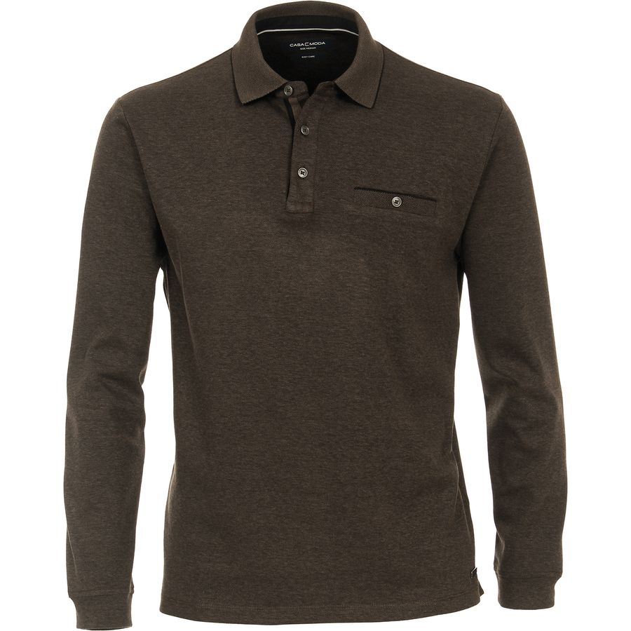 CasaModa Langarm-Poloshirt Übergröße braun melange