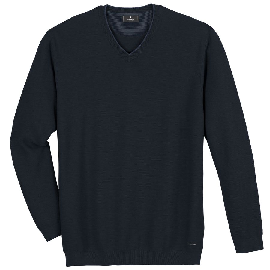 Ragman XXL Pullover V-Neck Feinstrick marine