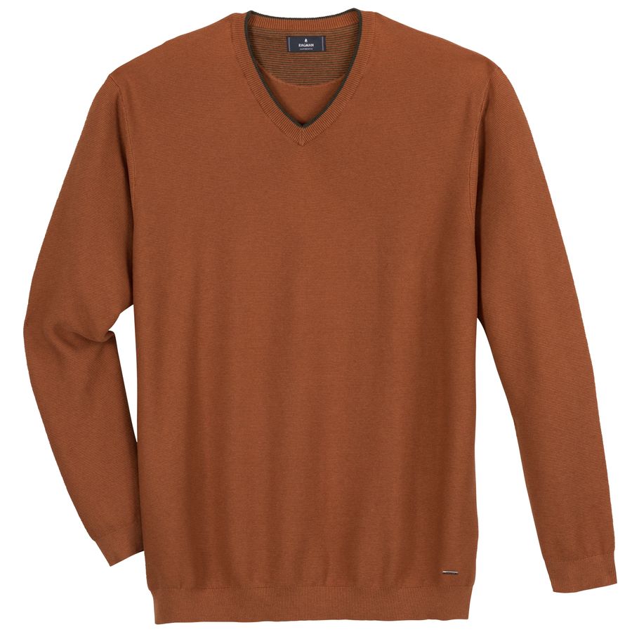 Ragman XXL Pullover V-Neck Feinstrick terra melange