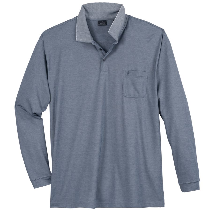 Ragman Softknit Langarm-Polo XXL taubenblau melange