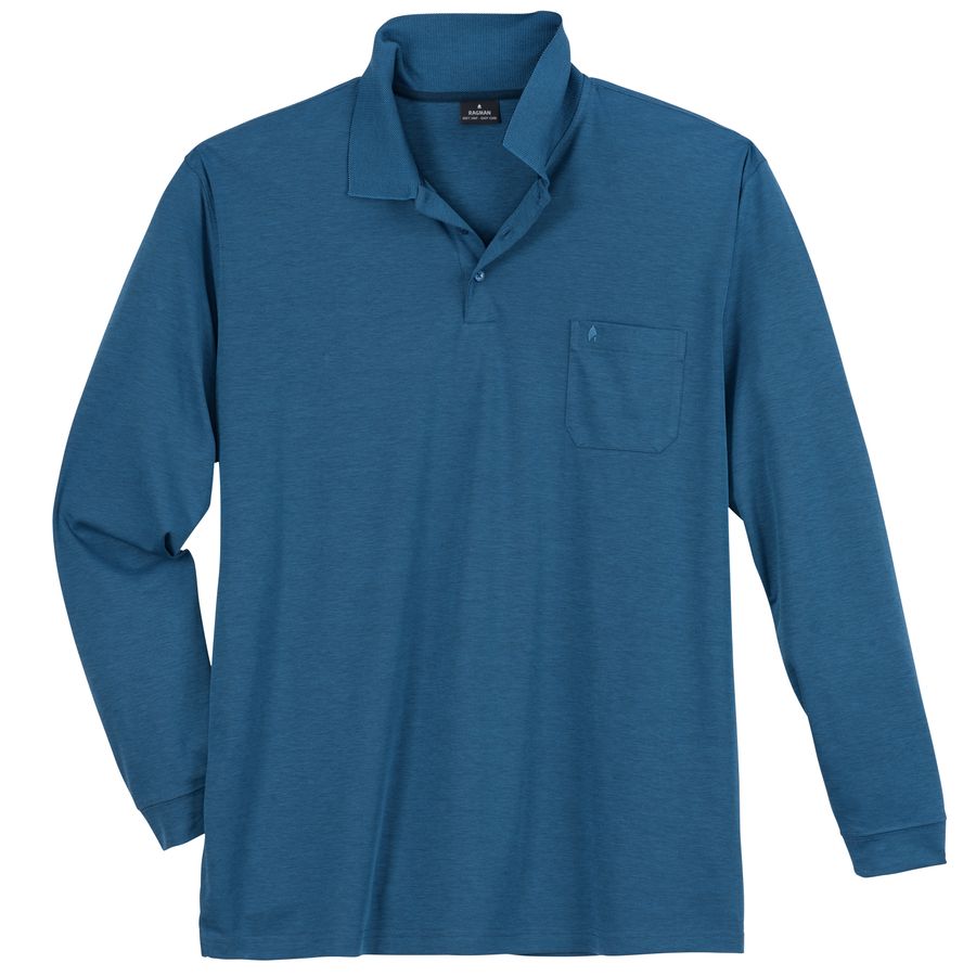 Ragman Softknit Langarm-Polo XXL türkisblau melange