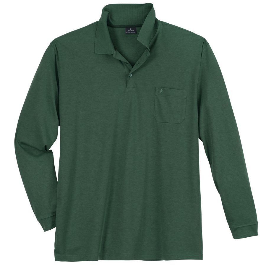 Ragman Softknit Langarm-Polo XXL moosgrün melange