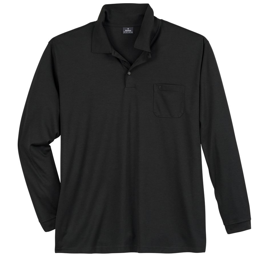 Ragman Softknit Langarm-Polo XXL schwarz